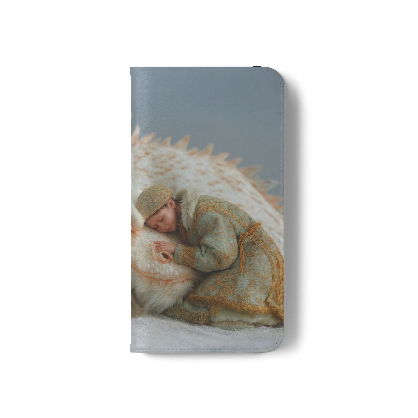 Sleeping Child and Dragon Flip Cases – Snowy Guardian Embrace