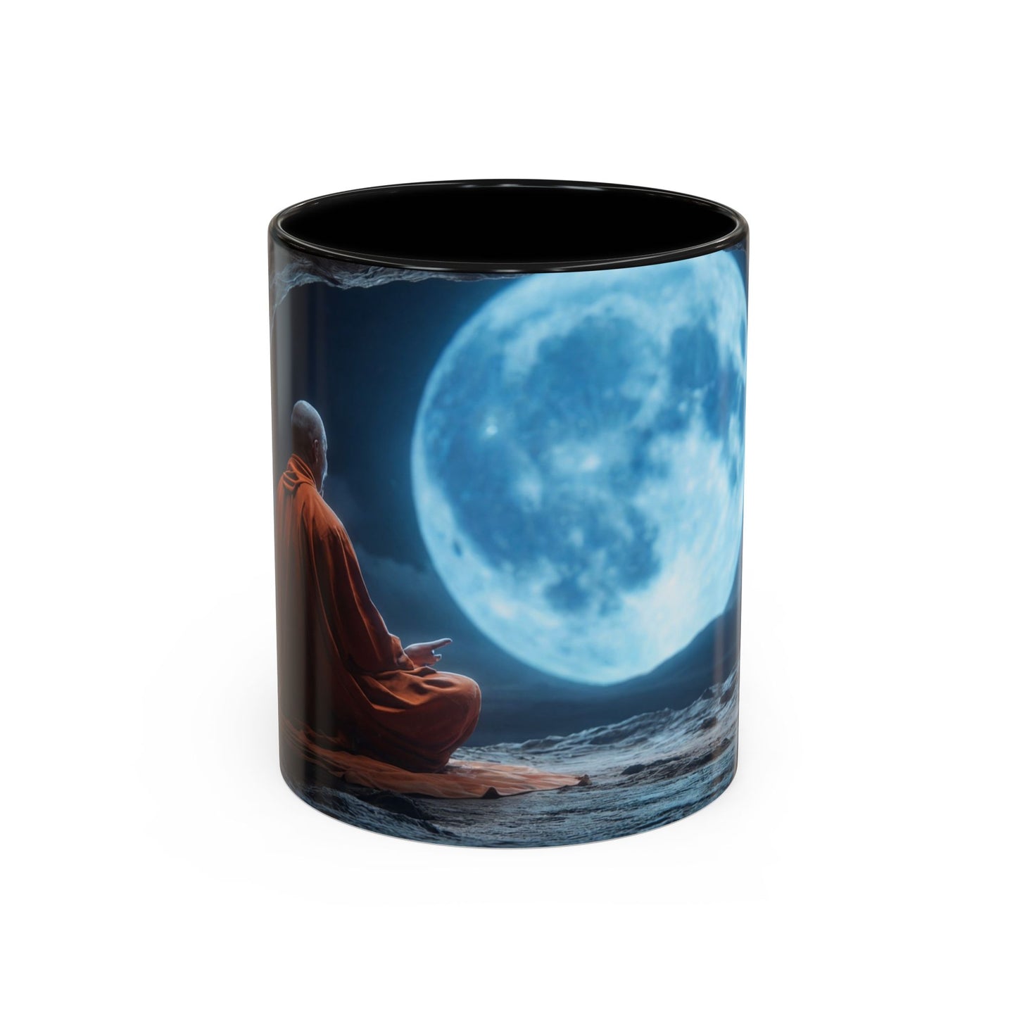 Moonlit Monk Meditation Mug – Serene Nightwatcher in Cave