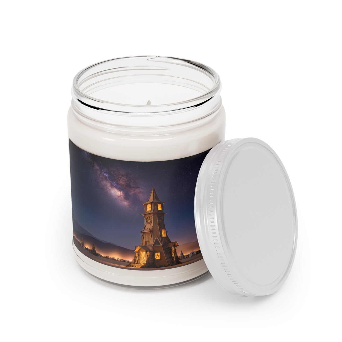 Milky Way Clock Tower Scented Soy Candles with White Lid, 9oz – A Desert Sanctuary Under Cosmic Skies