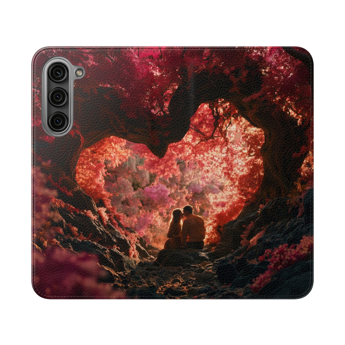 Crimson Arch Flip Cases – Heart-Shaped Canopy Romance
