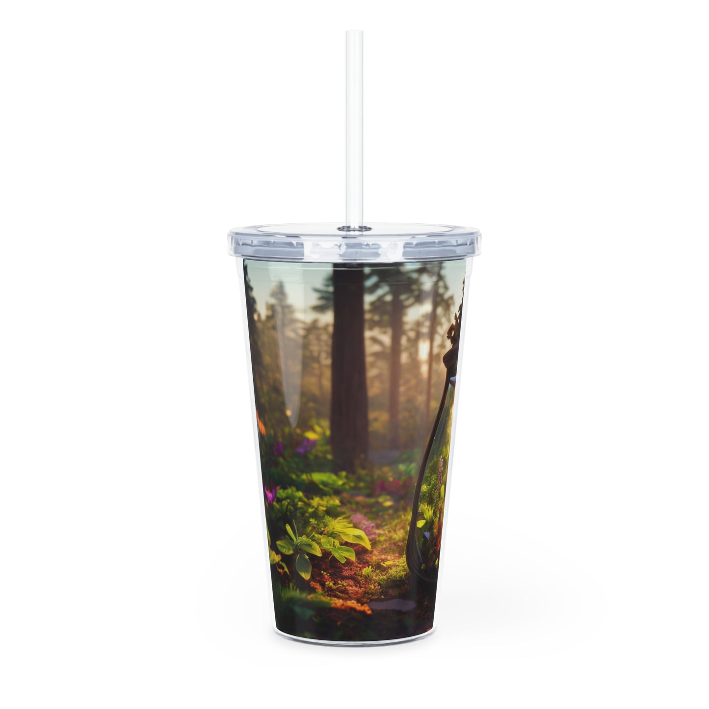 Pocket Forest Tumbler with Straw – Sunlit Microcosm in Glass