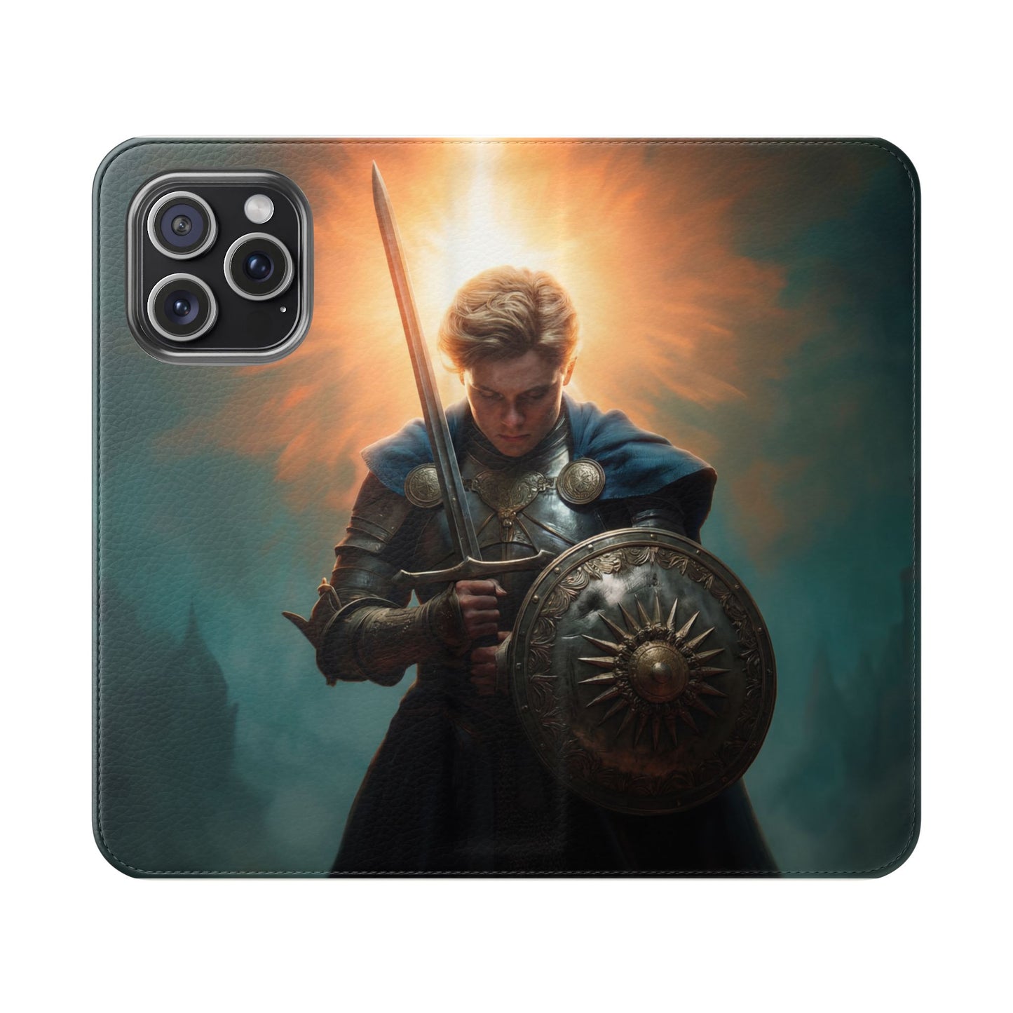 Dawn-Forged Knight Flip Cases – Radiant Armor Against Misty Skies