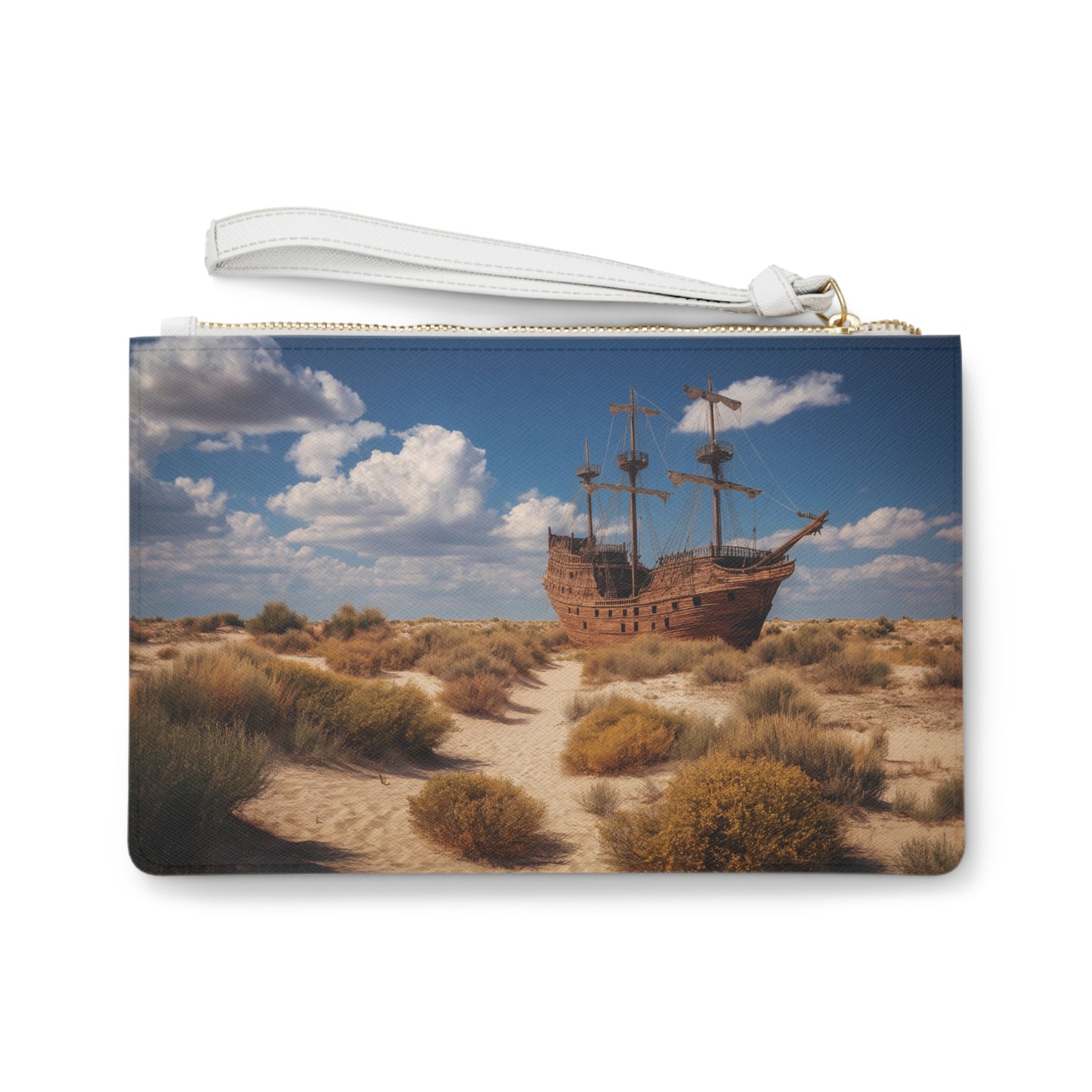 Desert Shipwreck Clutch Bag – Sun-Scorched Galleon in Golden Dunes