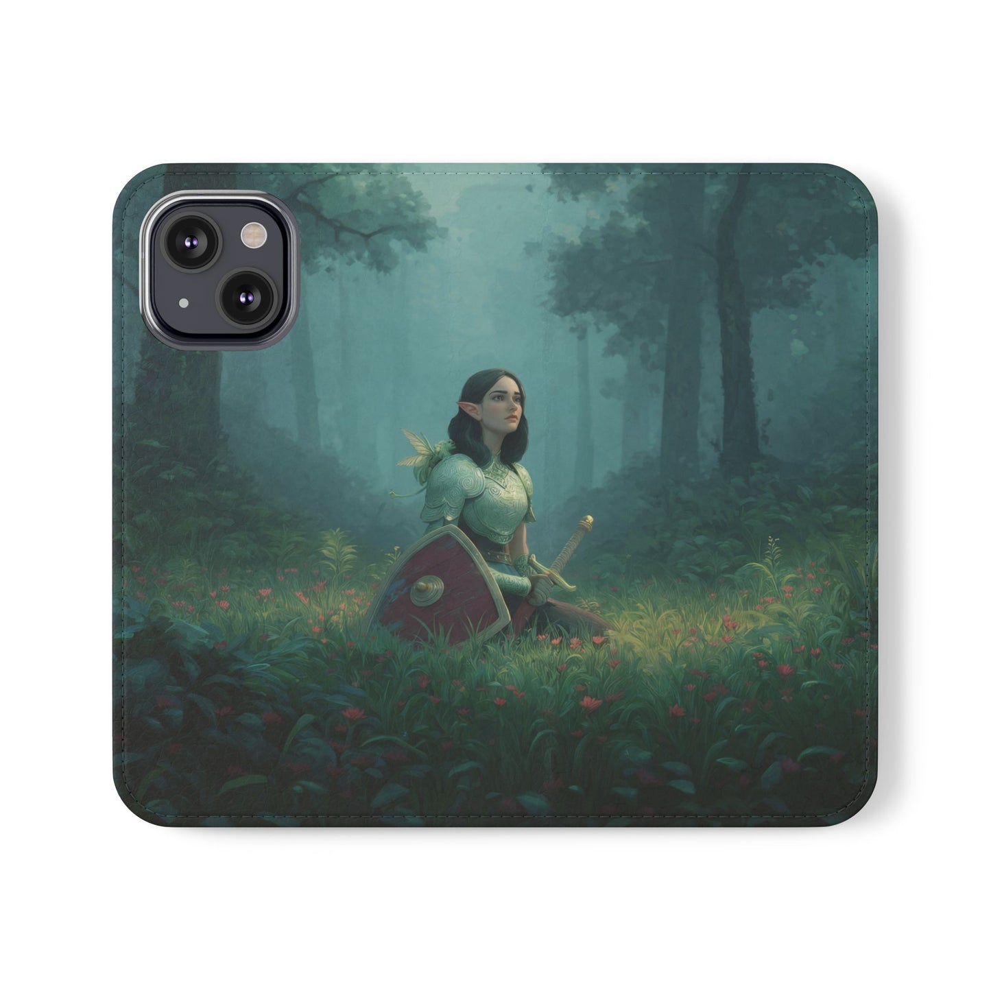 Woodland Sentinel Flip Cases – Green Knight in Misty Grove