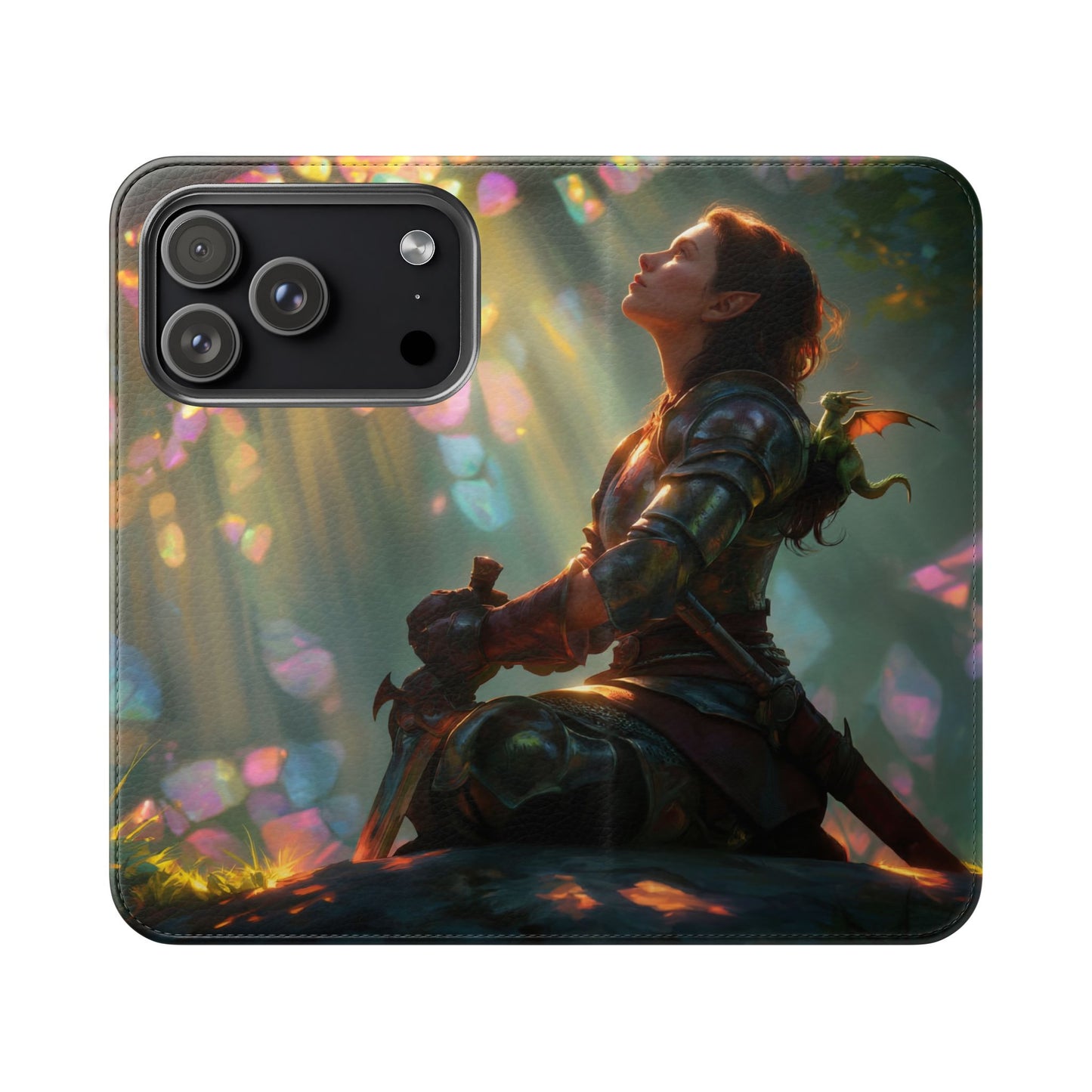 Crystal Grove Sentinel Flip Cases – Iridescent Forest Dawn Guardian