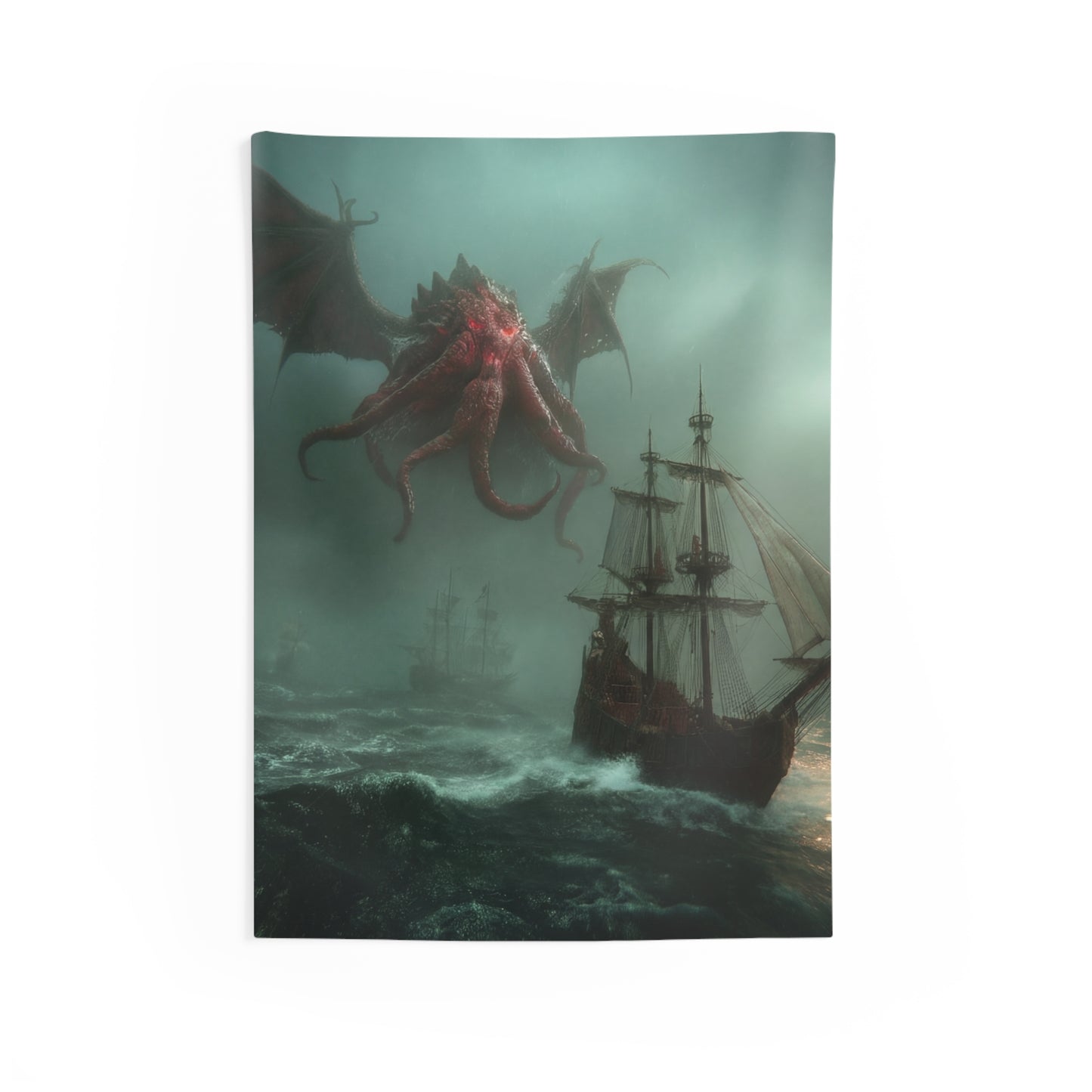Leviathan’s Wrath Indoor Wall Tapestries – Storm-Swept Seascape with Winged Horror
