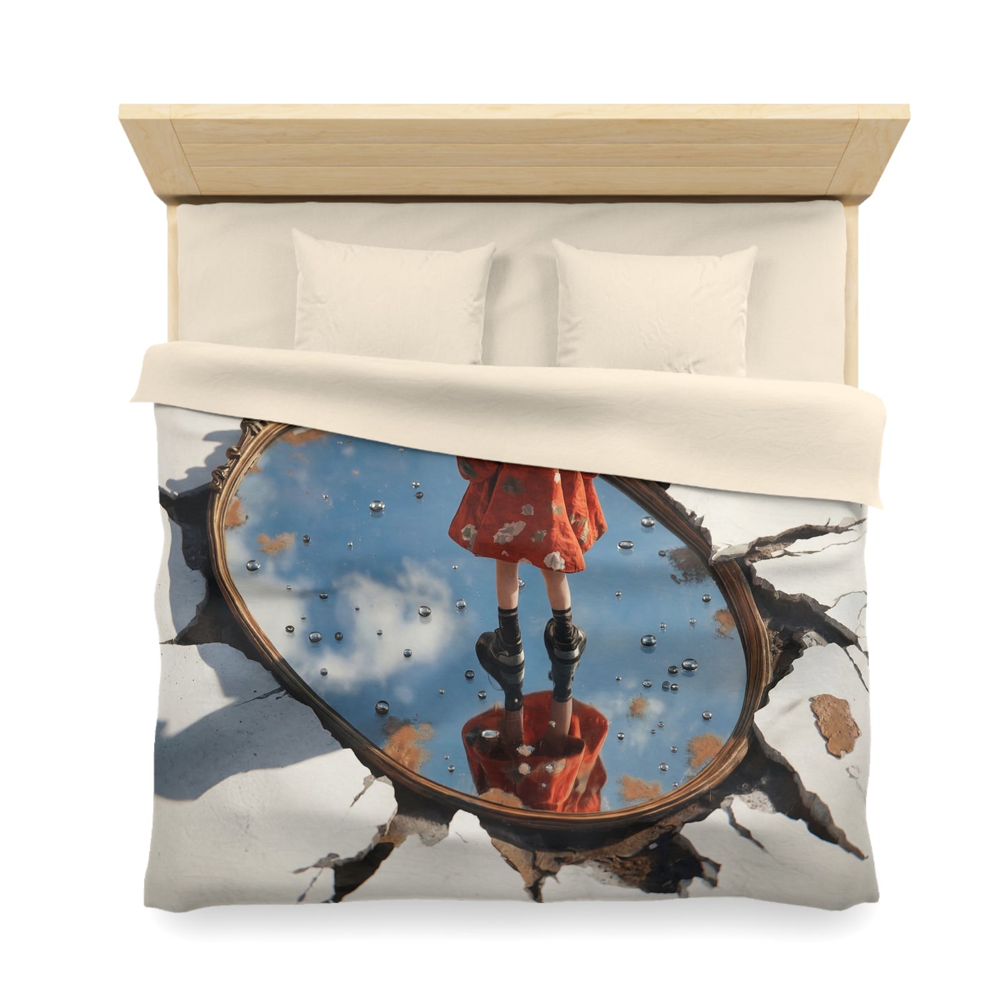 Girl in Mirror Duvet Cover – Standing on Sky Reflections