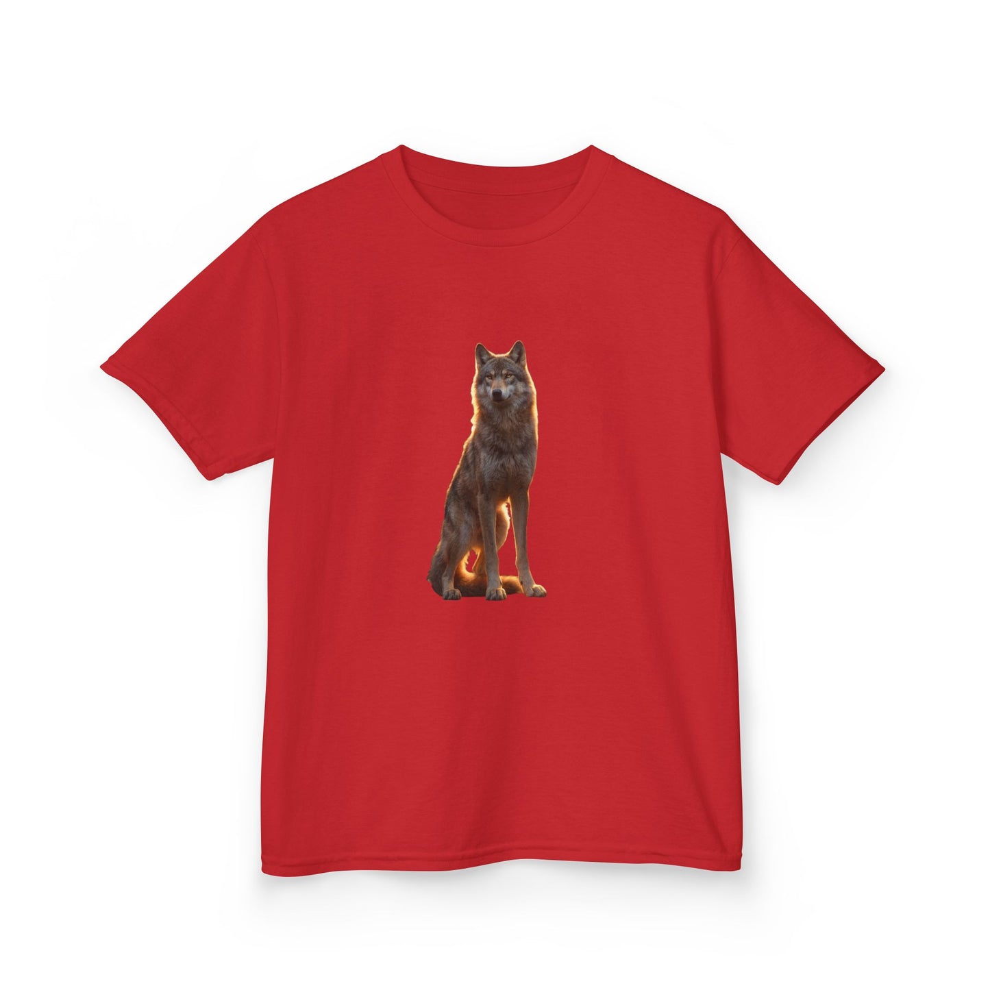 Sunlit Wolf Kids Heavy Cotton™ Tee – Golden Sentinel Portrait