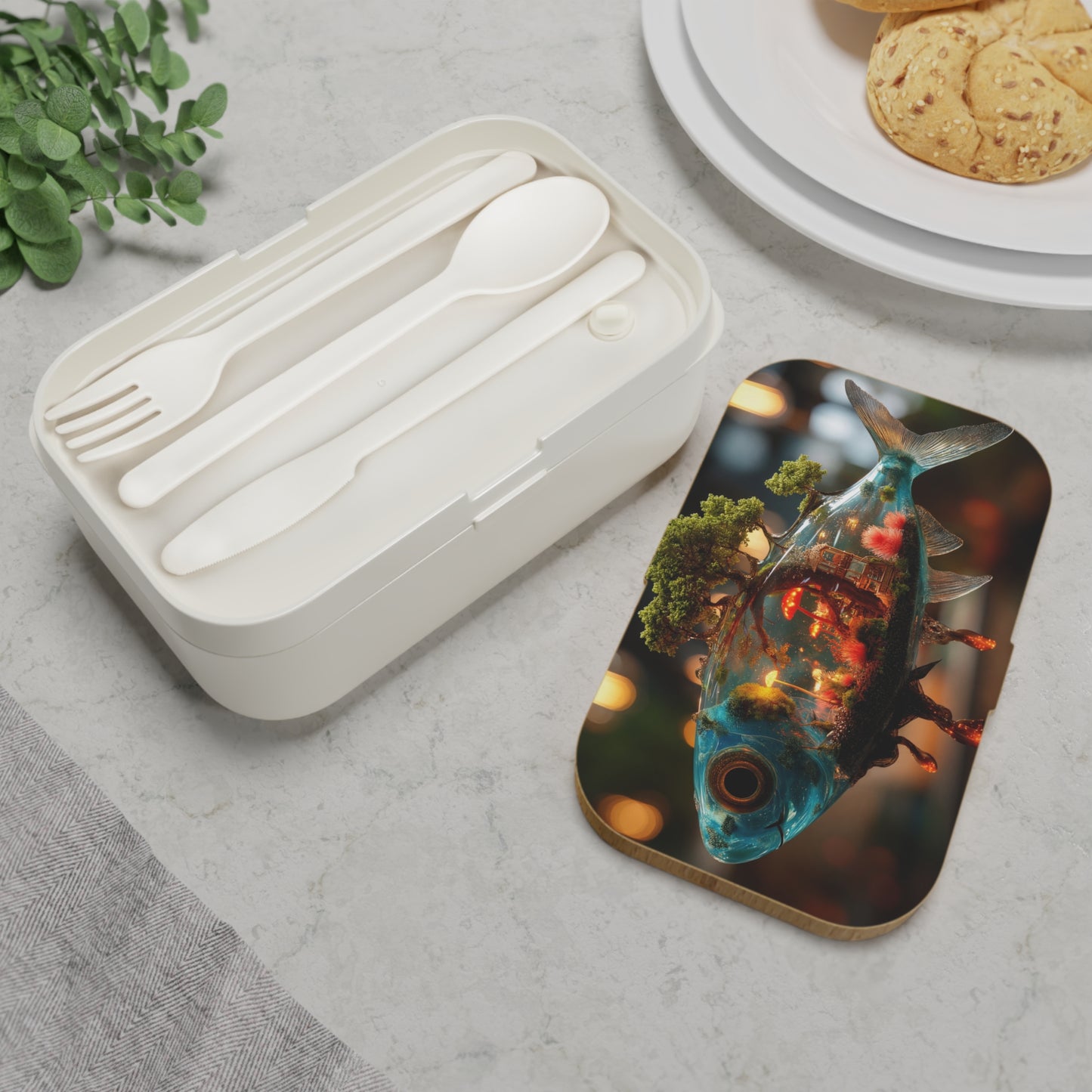 Enchanted Forest Fish Bento Lunch Box – Liquid Dreamscape for Your Midday Escape