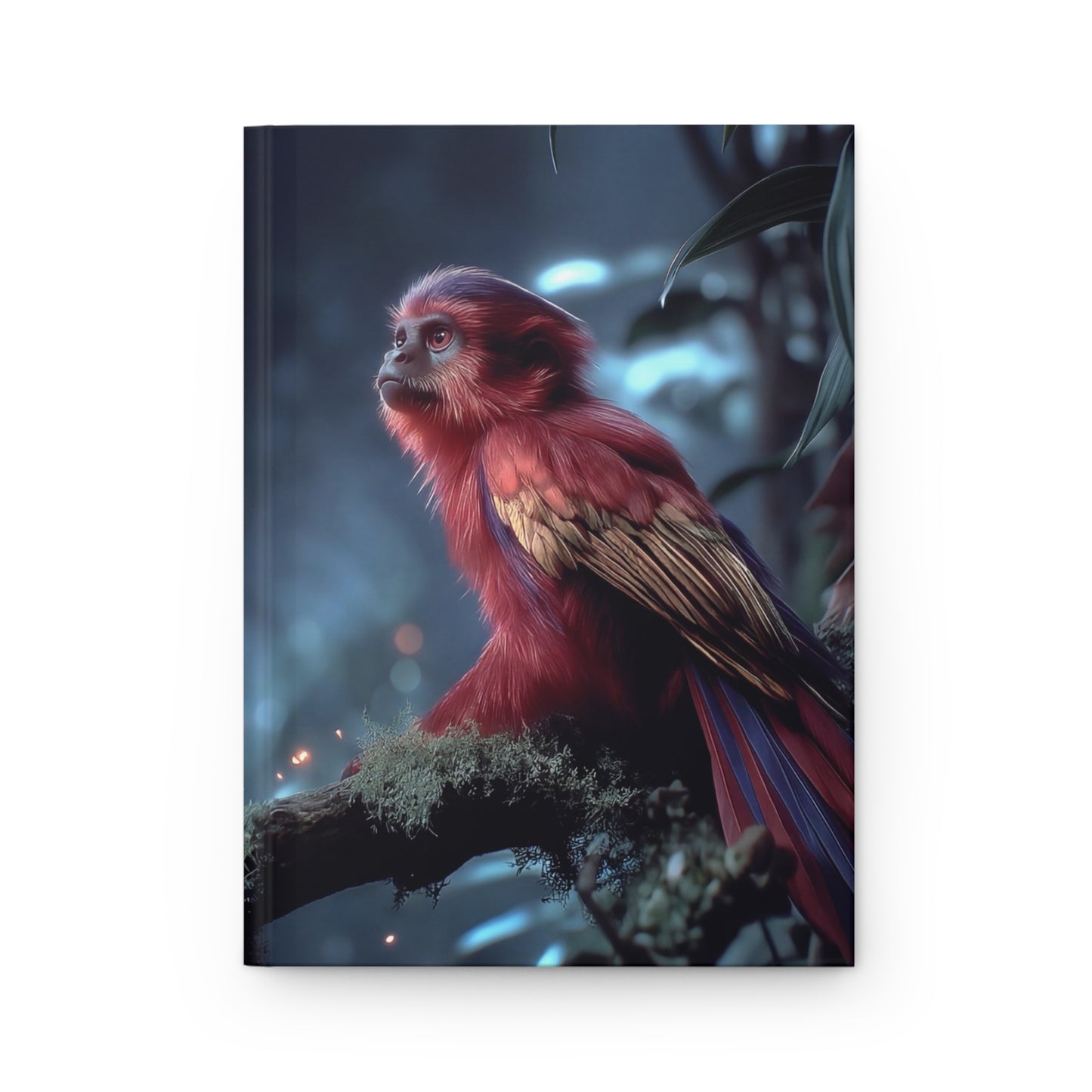 Crimson Forest Monkey Hardcover Journal Matte – Twilight Watcher in Mossy Canopy