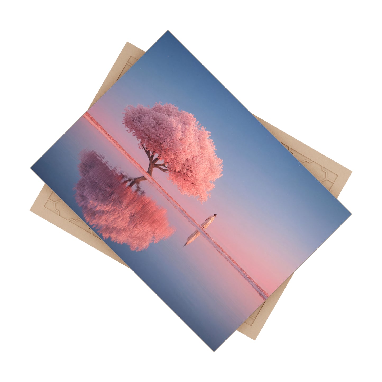 Pink Sakura Tree Ceramic Photo Tile – Twilight Reflection Serenity