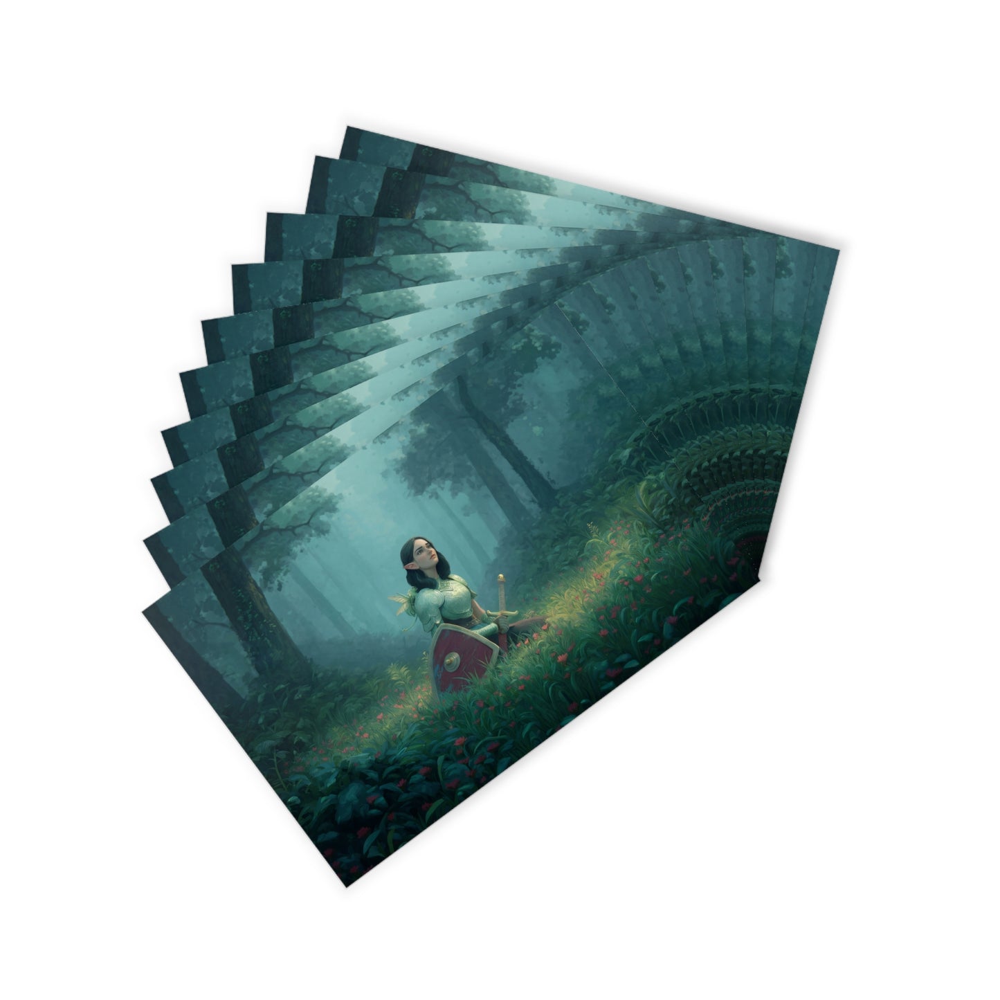 Forest Sentinel Postcards (10pcs) – Emerald Knight at Rest