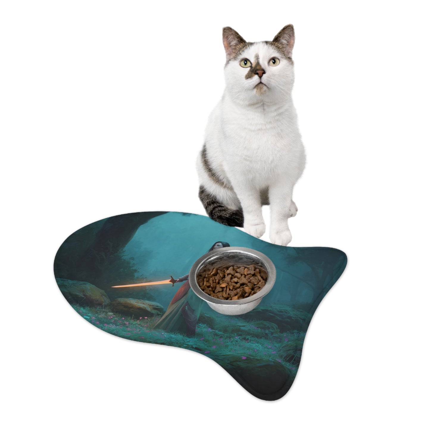 Guardian Elf Pet Feeding Mats – Mossy Forest Sentinel with Glowing Blade