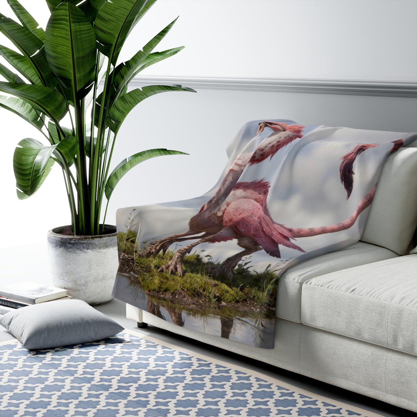 Pink Phoenix Creature Sherpa Fleece Blanket – Dawn Sky Guardian Plush Wrap