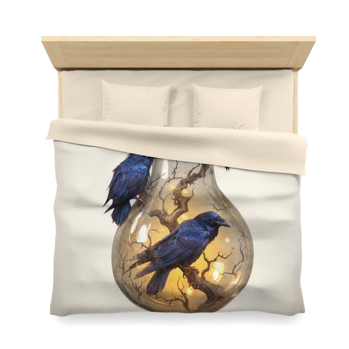 Ravens in the Glow Microfiber Duvet Cover – Midnight Thoughtscape Sanctuary