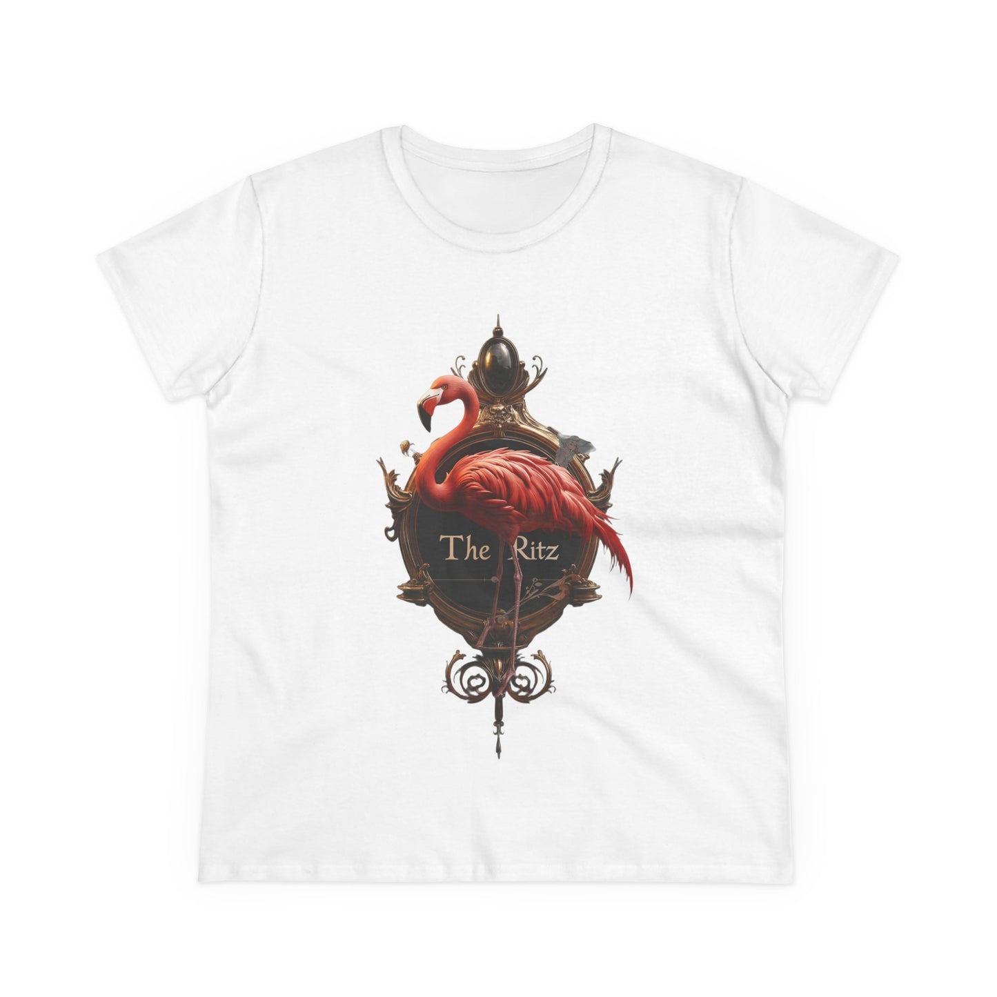 Scarlet Flamingo Ornate Clock Tee – The Ritz Midnight Sentinel Women's Midweight Cotton Tee