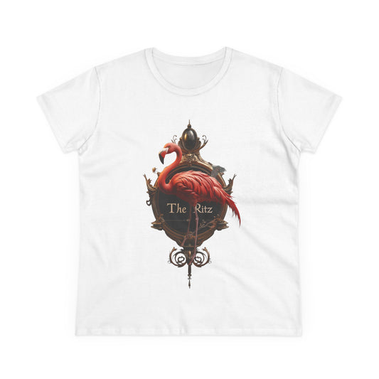 Scarlet Flamingo Ornate Clock Tee – The Ritz Midnight Sentinel Women's Midweight Cotton Tee