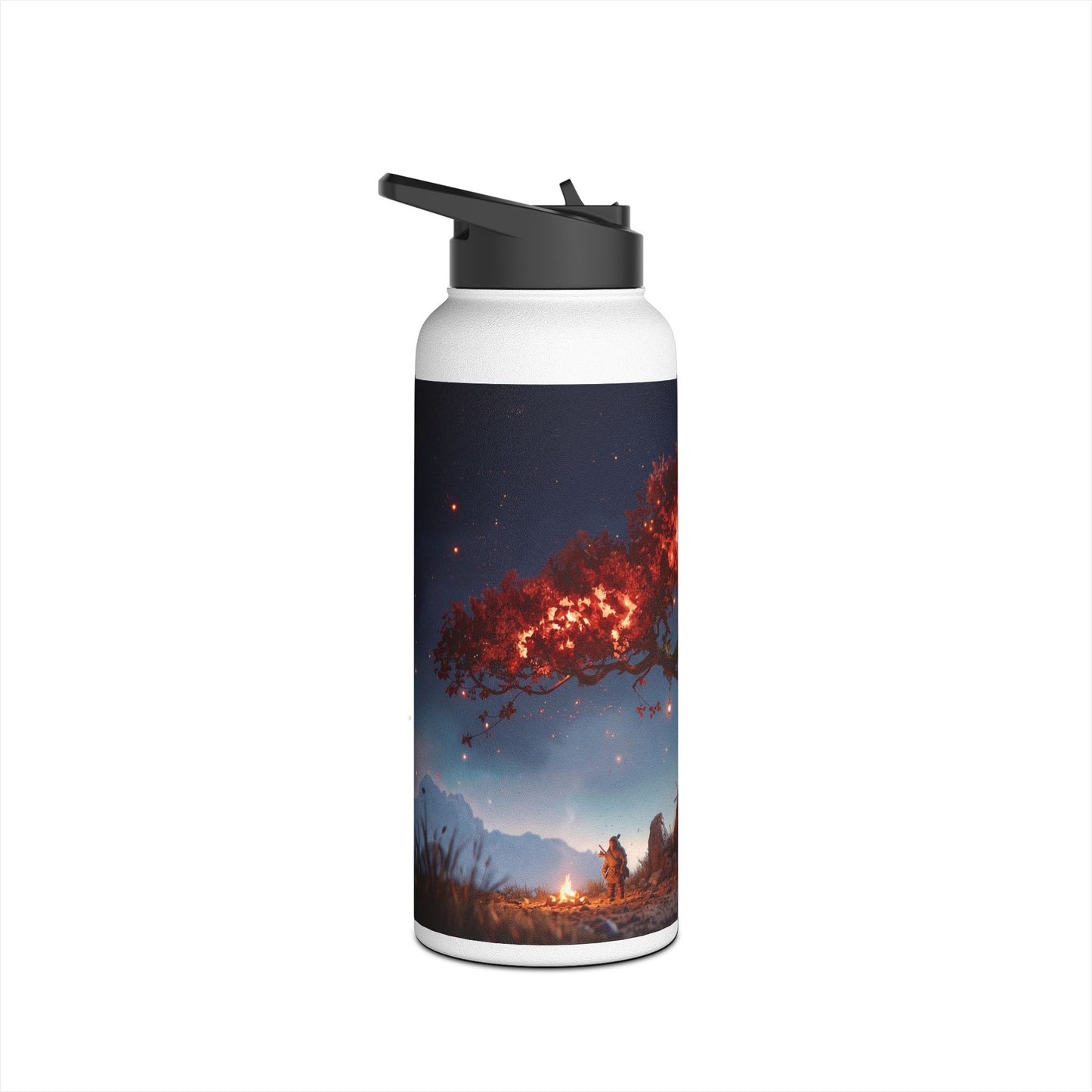 Whispering Ember Tree Water Bottle – Moonlit Campfire Sanctuary