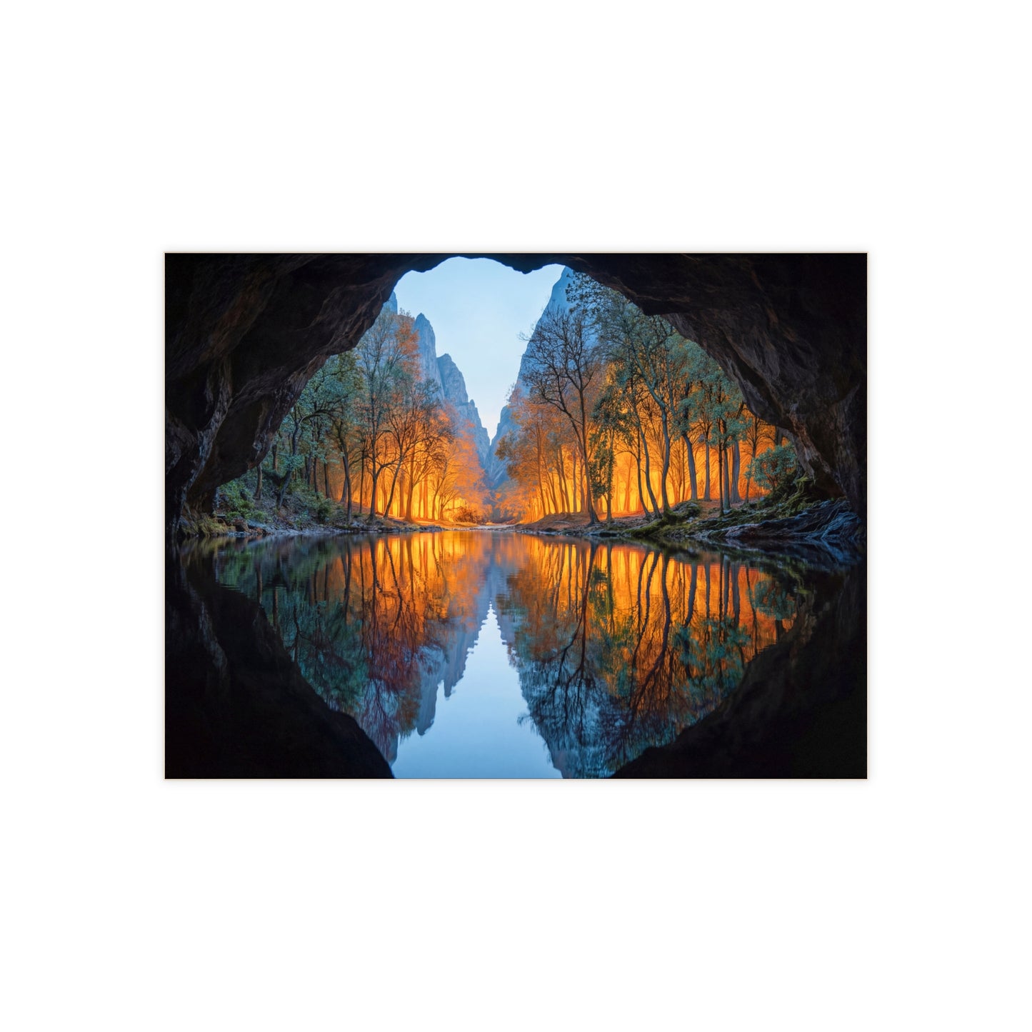 Cave Portal to Autumn Light Ceramic Photo Tile – Mirror Lake Revelation