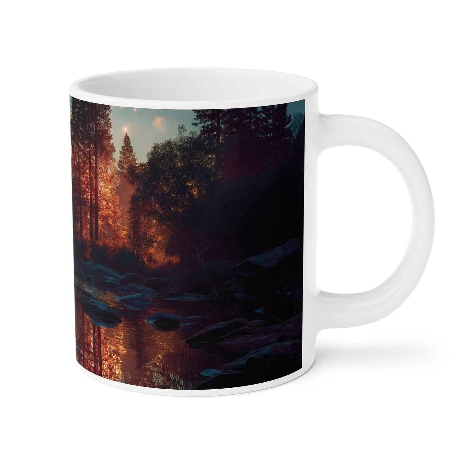 Starlit River Reflections Ceramic Mugs (11oz\15oz\20oz) – Half Dome’s Celestial Mirror