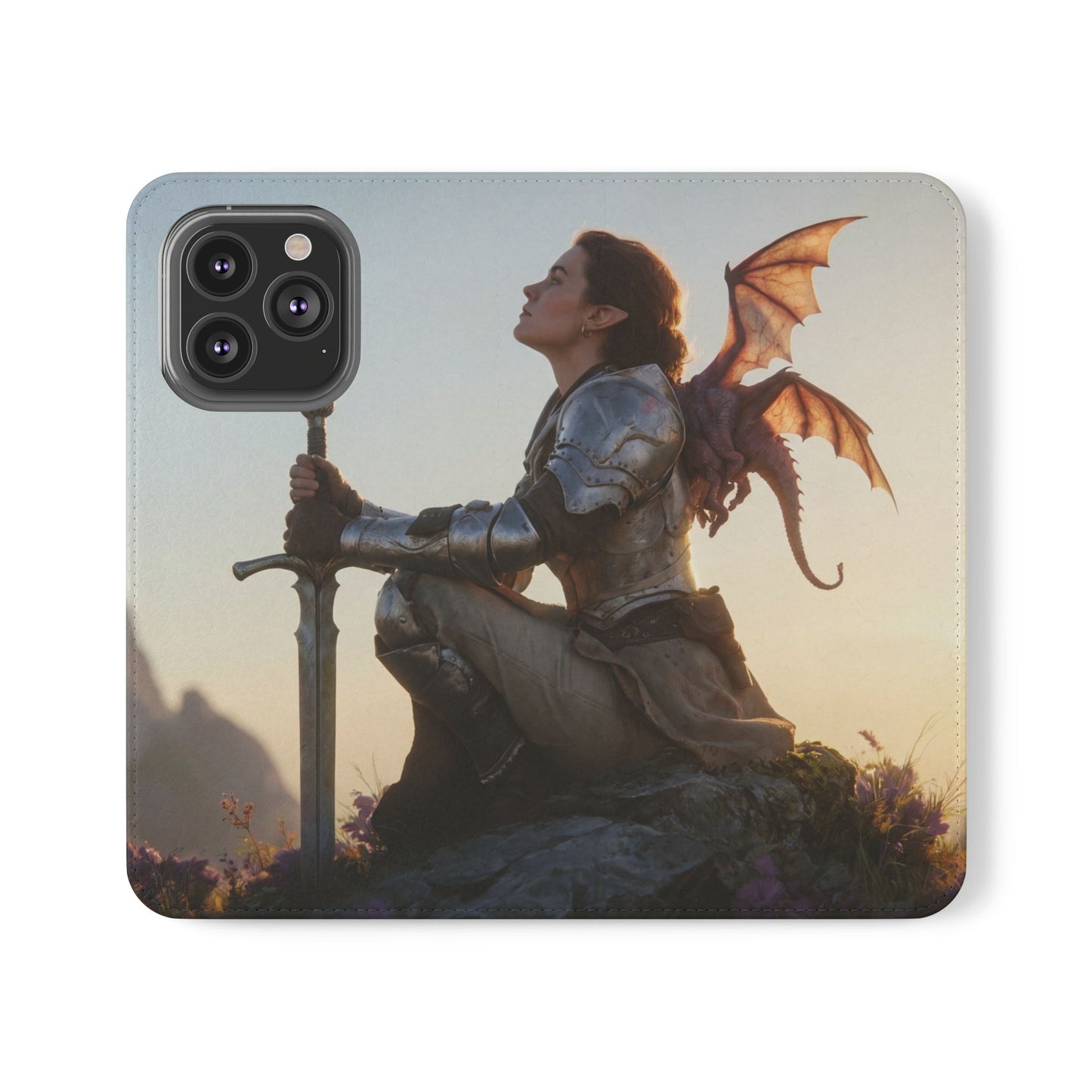 Dragon Knight Flip Cases – Sunlit Sentinel with Mini Drake and Sword