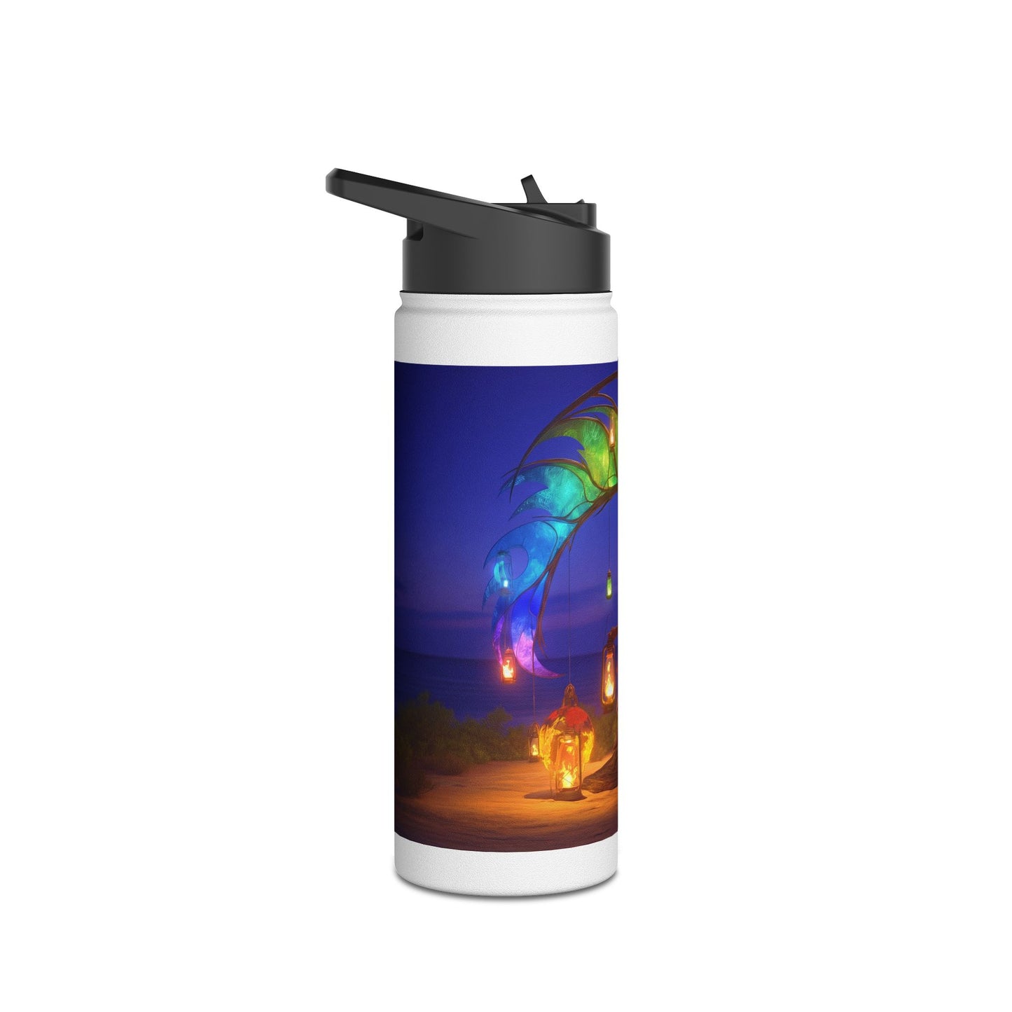 Luminous Phoenix Throne Water Bottle – Sunset Sanctuary with Rainbow Wings
