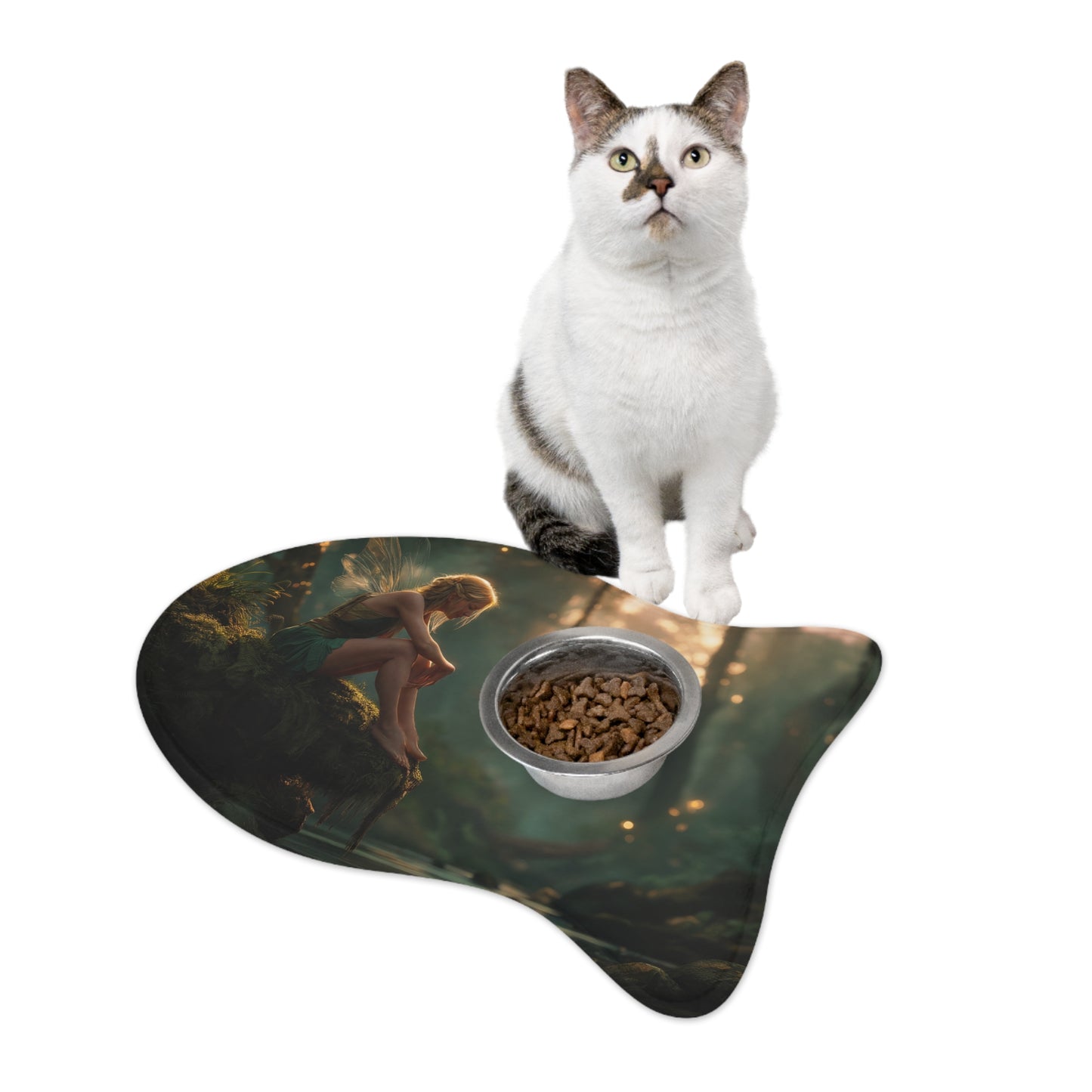 Mossy Stream Fairy Pet Feeding Mats – Golden Hour Forest Guardian