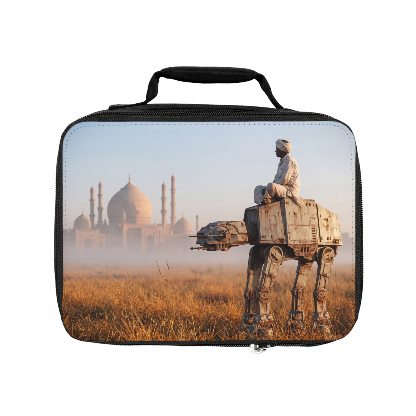Taj Mahal AT-AT Lunch Bag – Serene Sunrise Ride Through Golden Fields