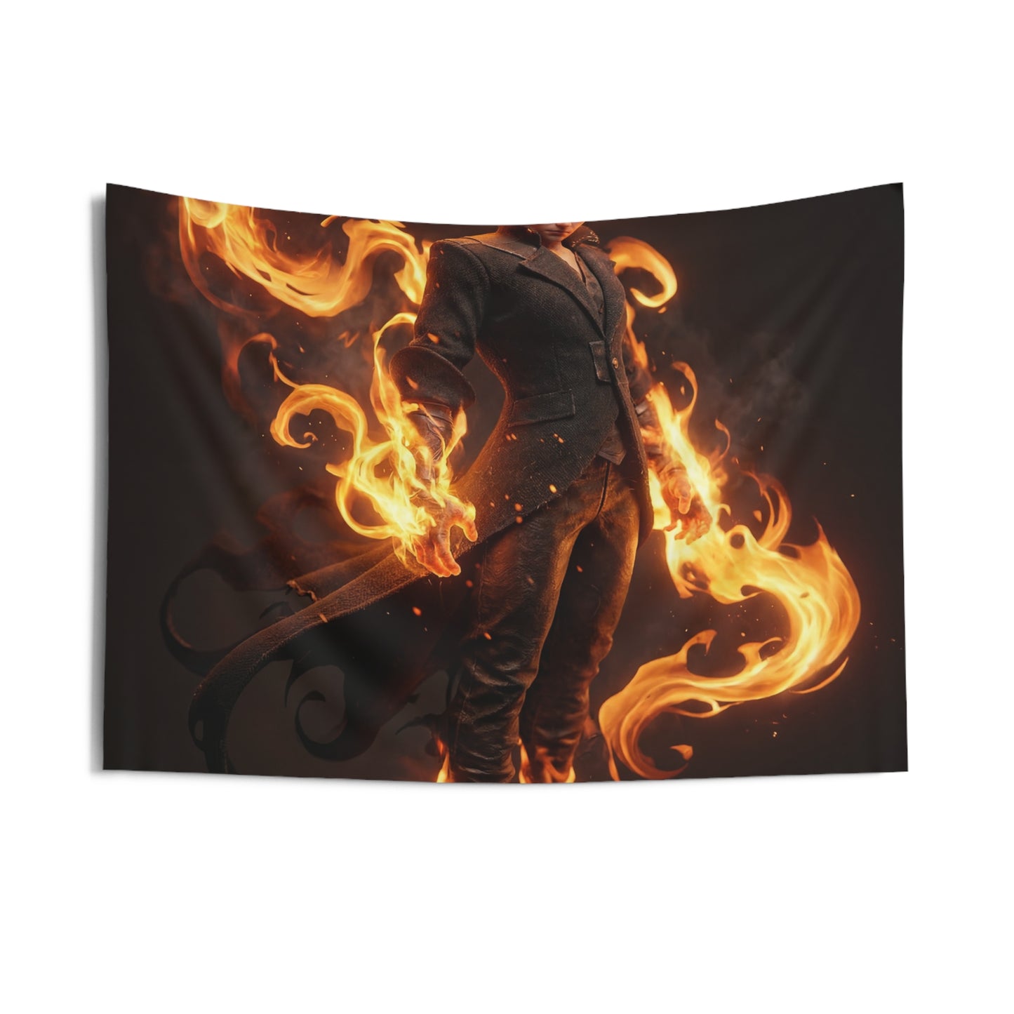 Flame-Wreathed Sentinel Indoor Wall Tapestries – Crimson Ember Sovereign