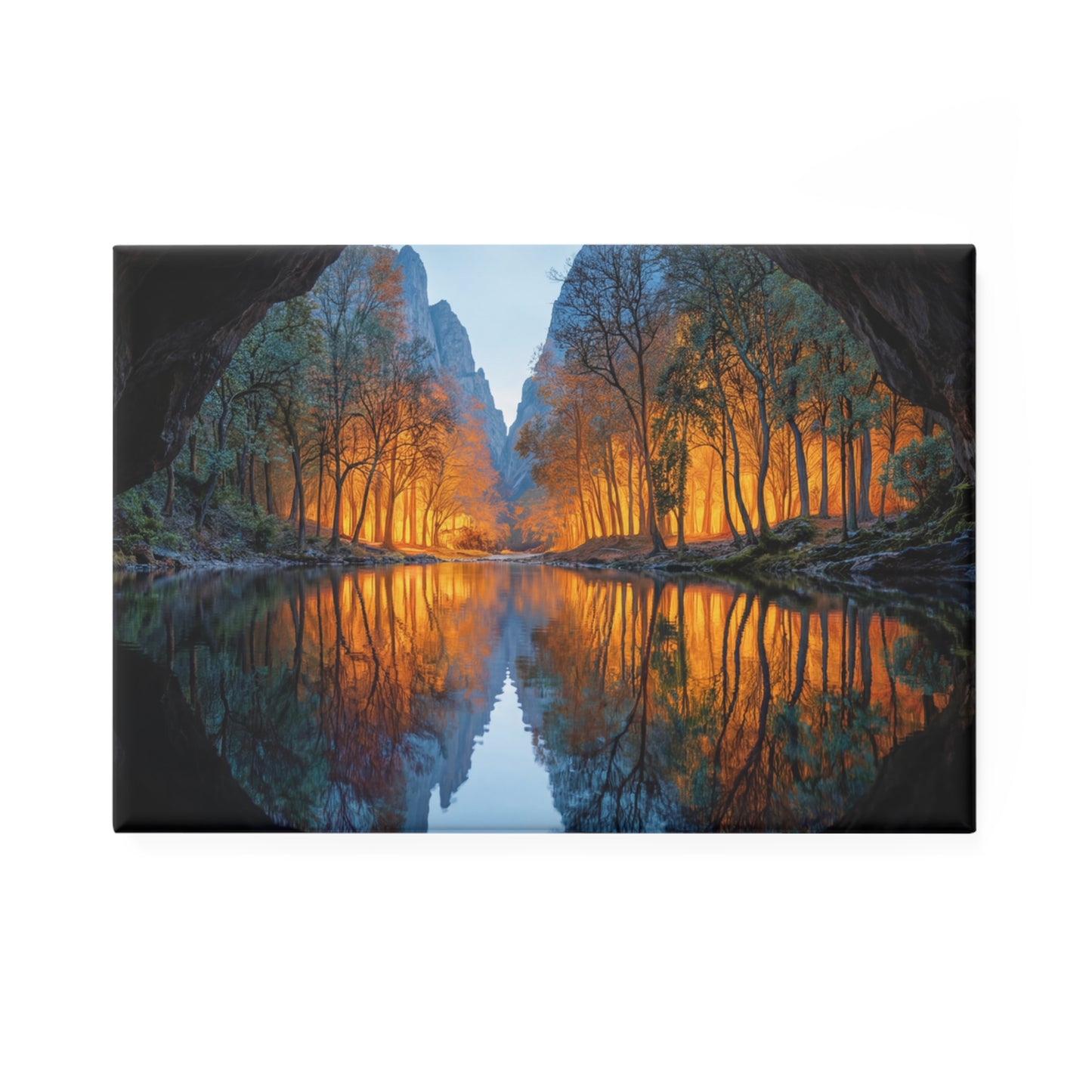 Cave Portal Sunset Magnet – Mirror Lake Reflections Through Stone Arch
