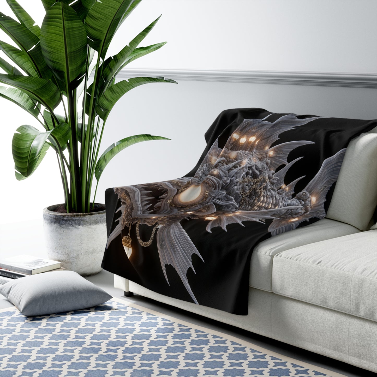 Luminescent Lantern Fish Sherpa Fleece Blanket – Deep Sea Chandelier Dreamscape