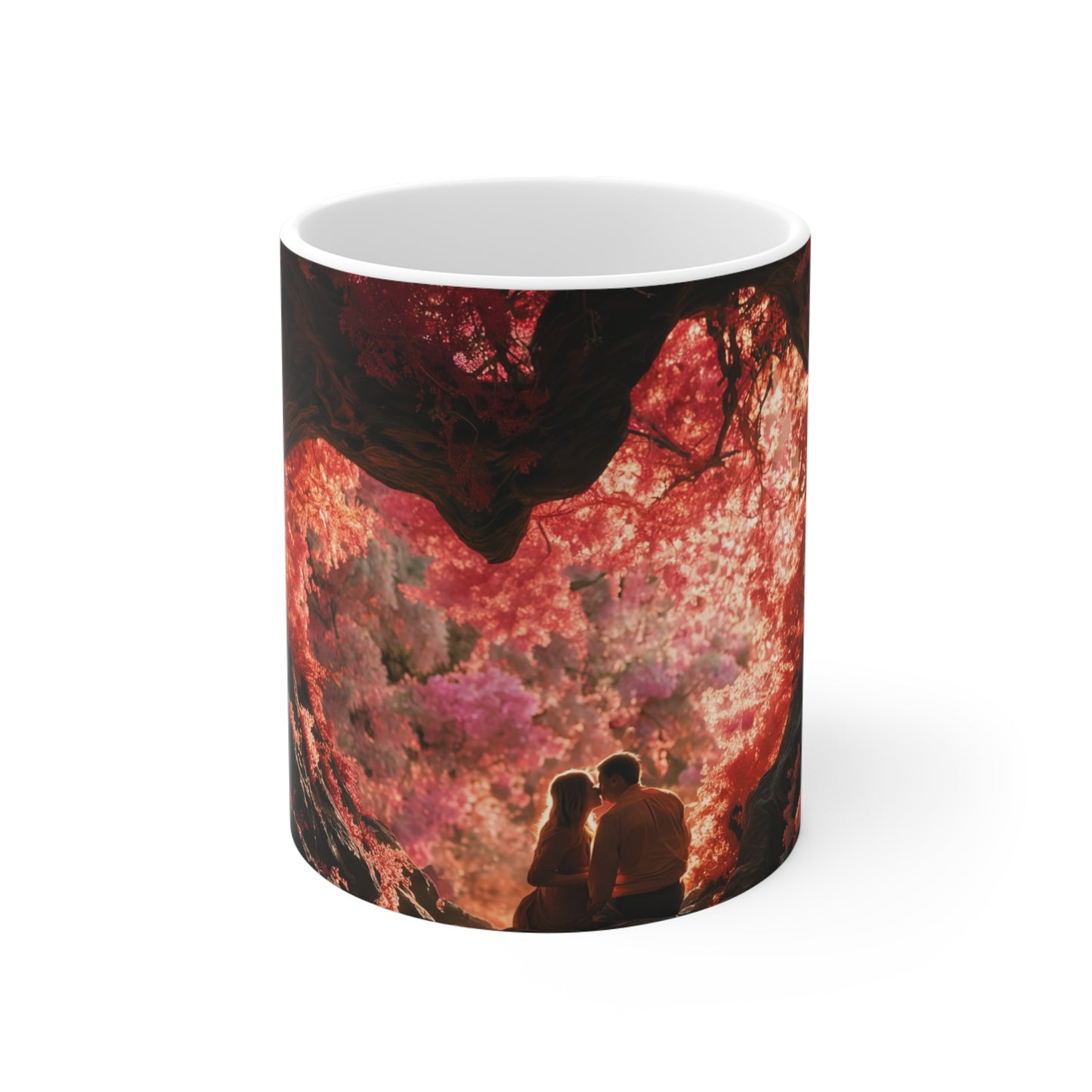 Crimson Canopy Ceramic Mugs (11oz\15oz\20oz) – Whispering Love in a Heartwood Grove