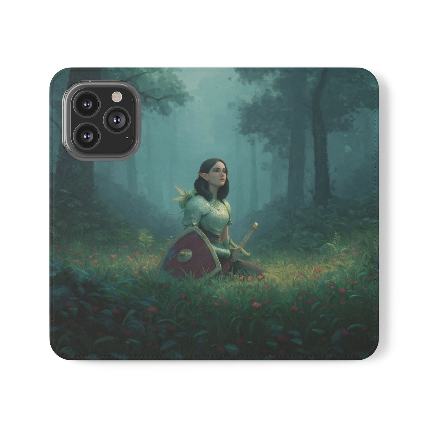 Woodland Sentinel Flip Cases – Green Knight in Misty Grove