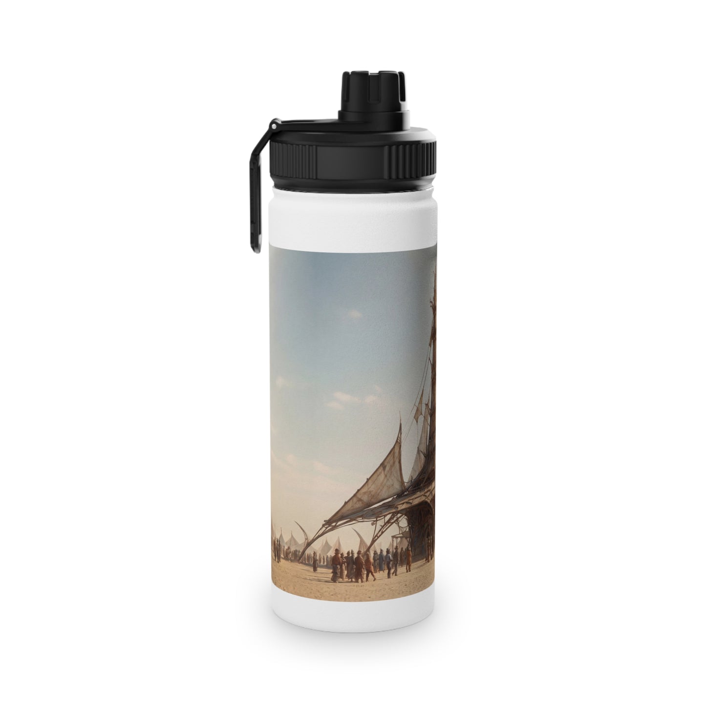 Desert Sky Cathedral Stainless Steel Water Bottle, Sports Lid – Sunlit Aetherium Oasis