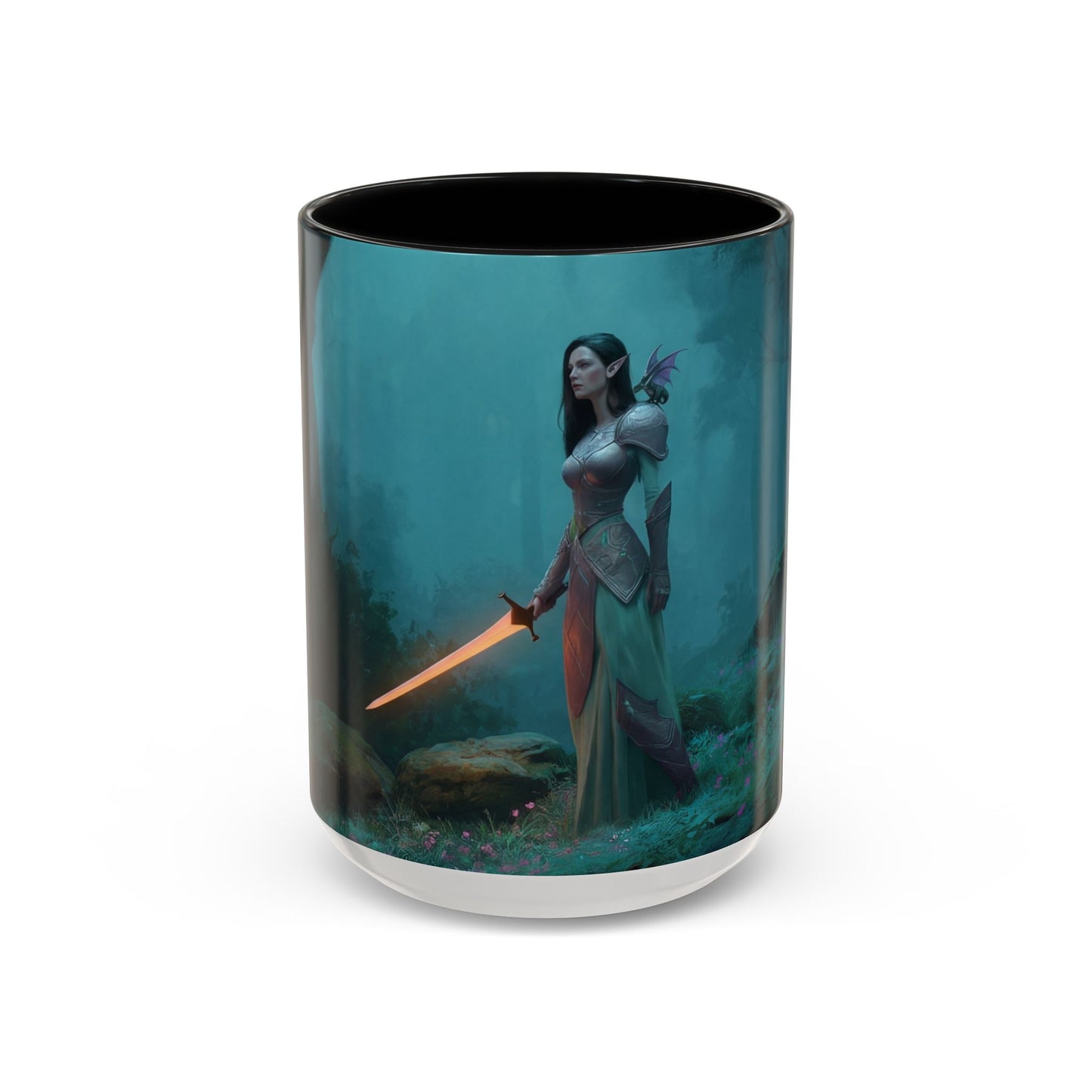 Glowing Sword Elf Sentinel Accent Coffee Mug (11, 15oz) – Misty Forest Guardian