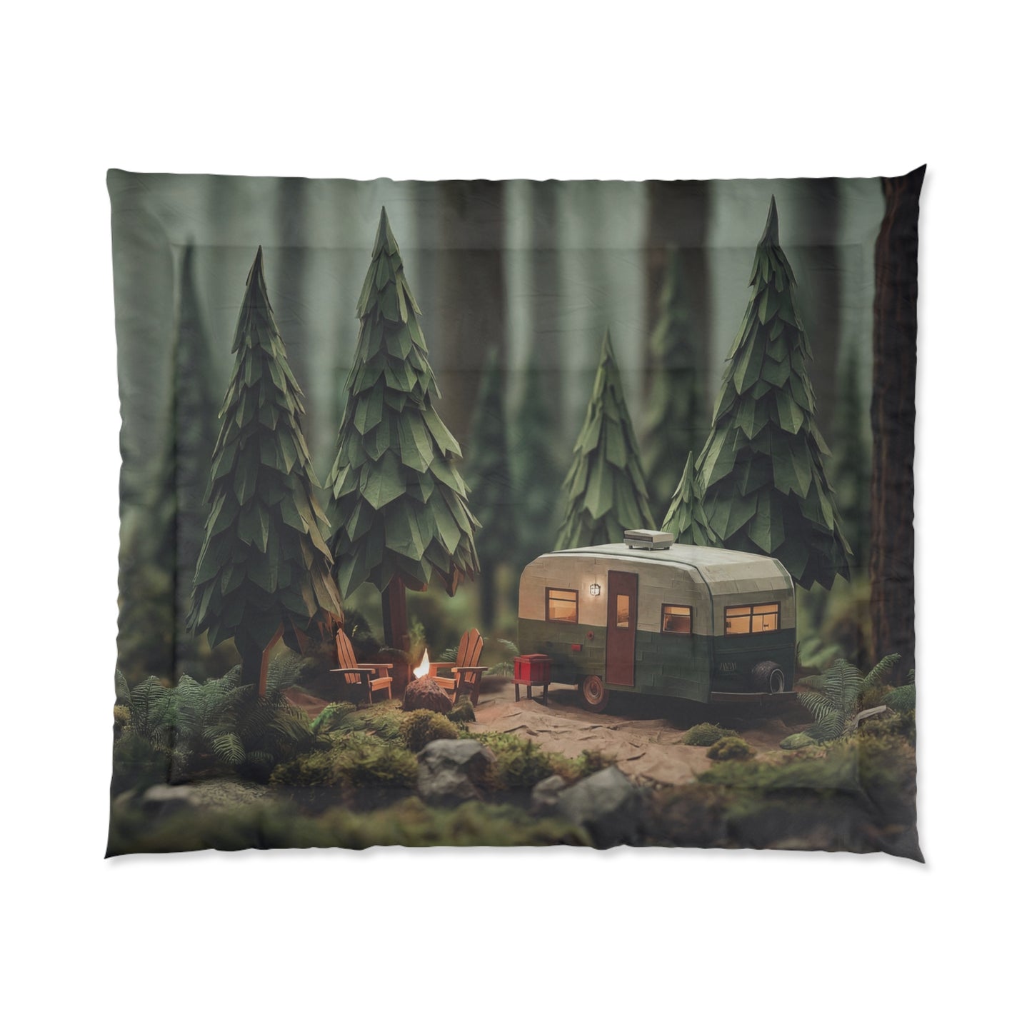 Forest Campground Comforter – Warm Glow in the Green Woods