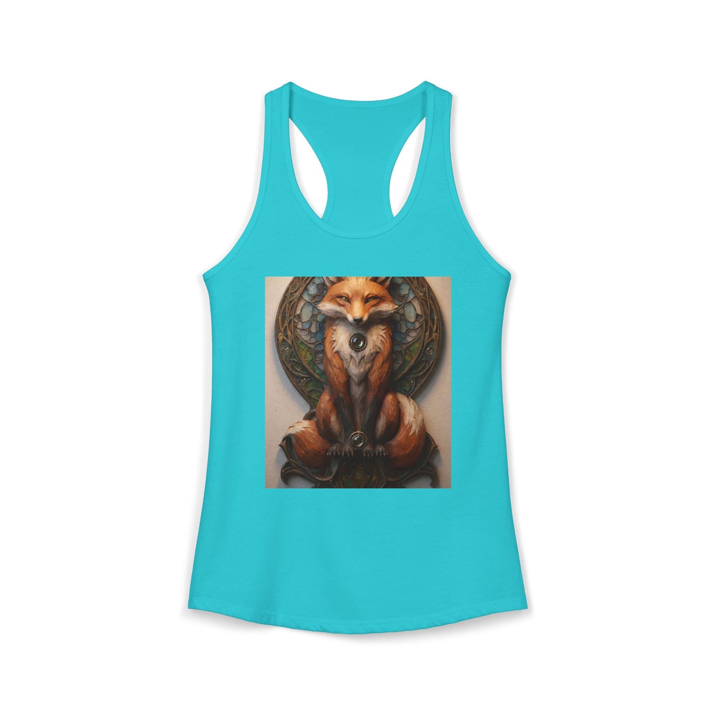Stained Glass Fox Guardian Racerback Tank – Amber and Teal Artistry