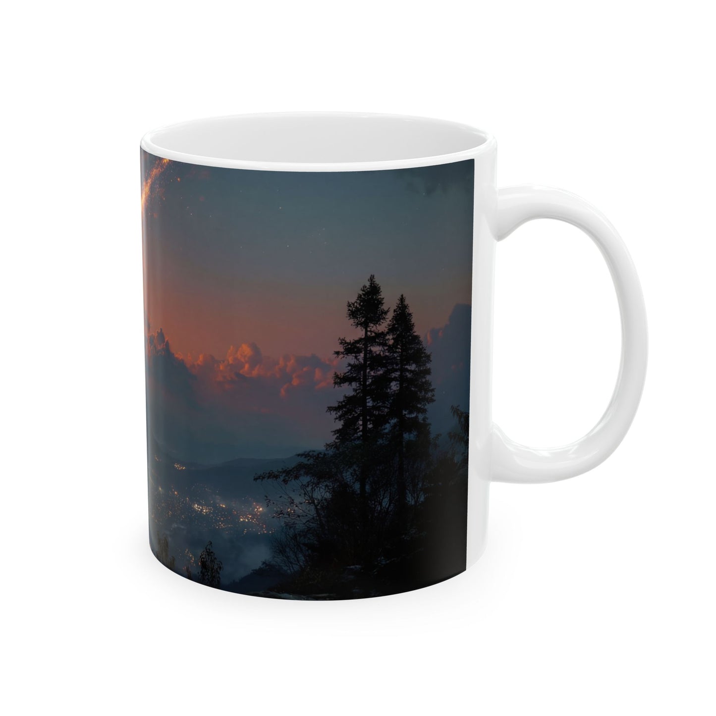 Celestial Fireball Ceramic Mug – Twilight Skyfall Dreamscape