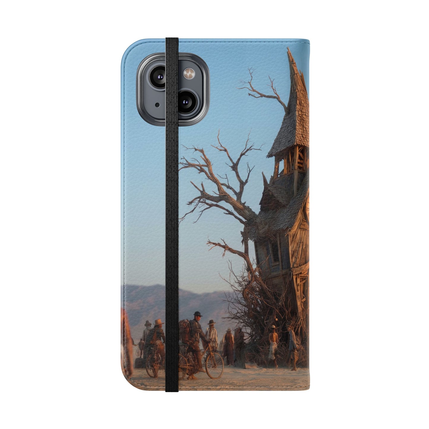 Clocktower Wanderers Flip Cases – Dusty Desert Sentinel Scene