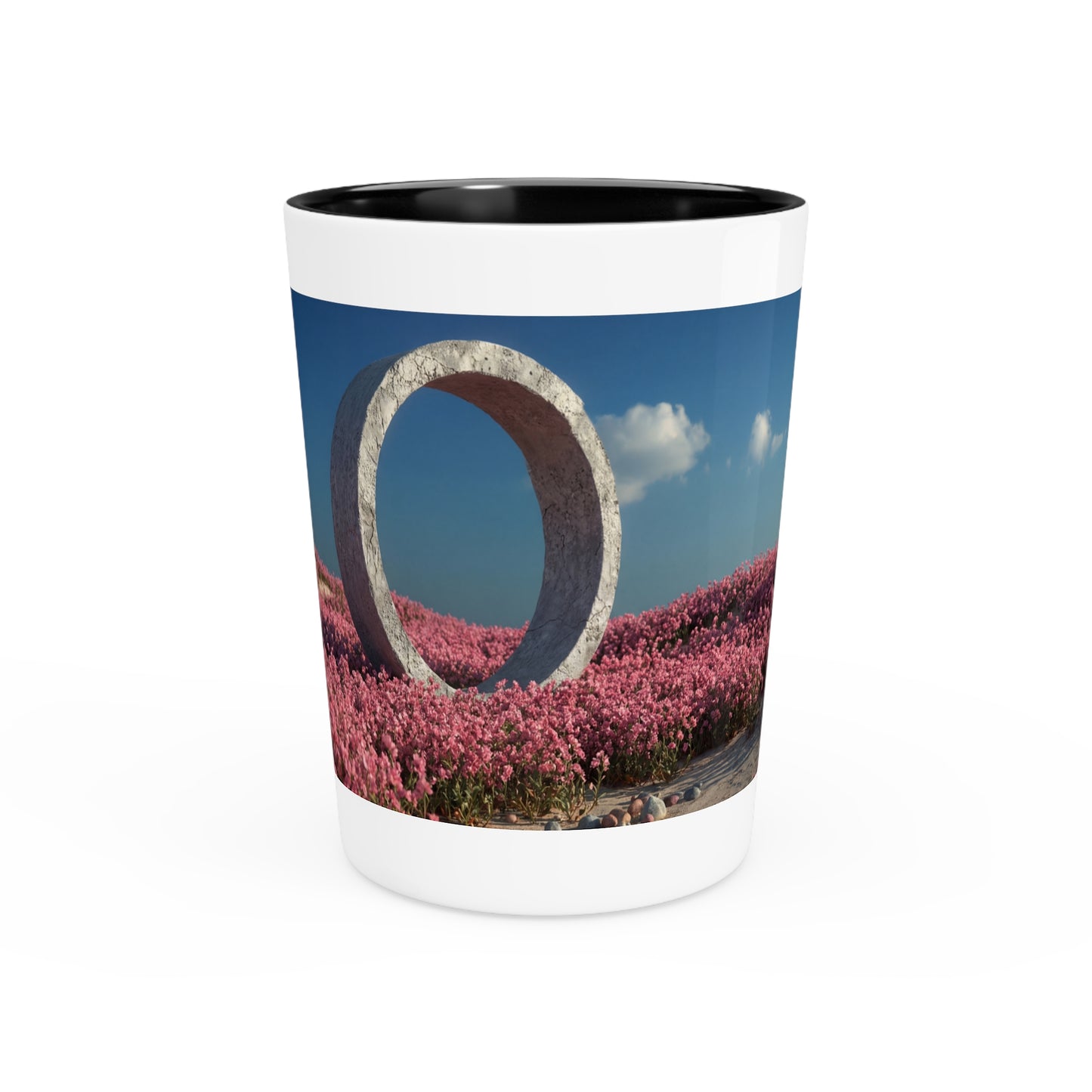 Concrete Ring Shot Glass – Pink Blossom Field Scene