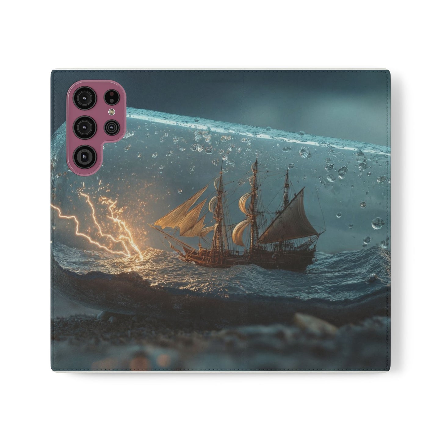 Storm-Struck Galleon Flip Cases – Lightning Inside Glass Bottle