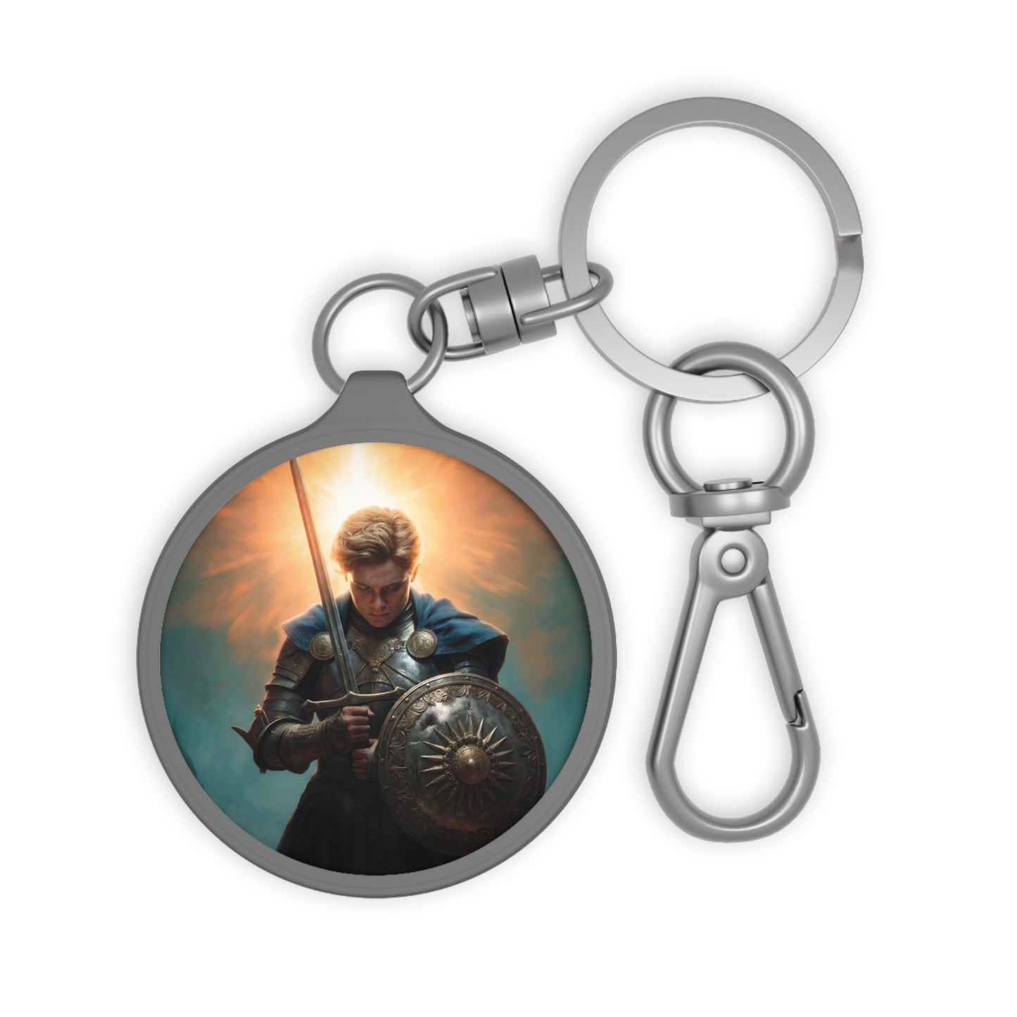 Dawn-Bringer Knight Keyring Tag – Radiant Steel and Sunburst Resolve