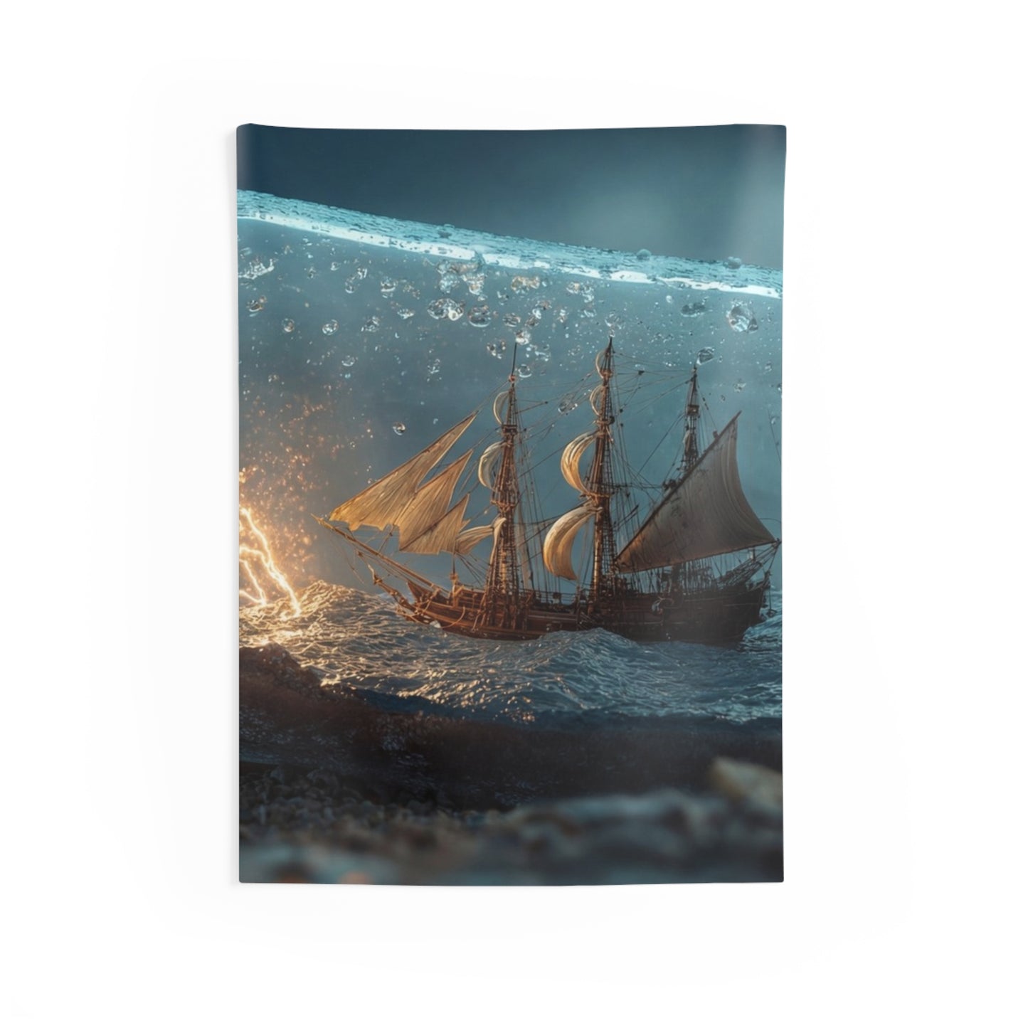 Storm-Sail Ship in Bottle Indoor Wall Tapestries – Captured Tempest on Glass