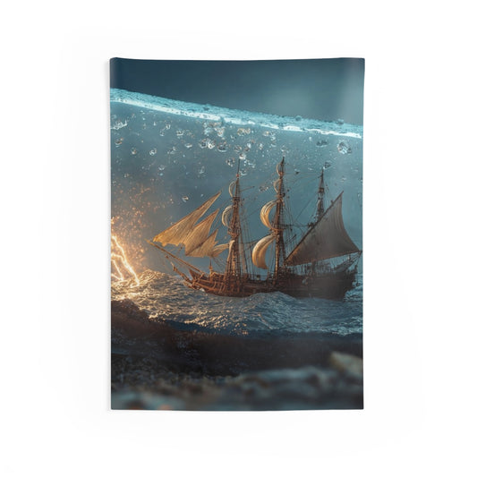 Storm-Sail Ship in Bottle Indoor Wall Tapestries – Captured Tempest on Glass