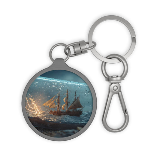Storm-Sail Ship in Bottle Keyring Tag – Pocket-Sized Tempest
