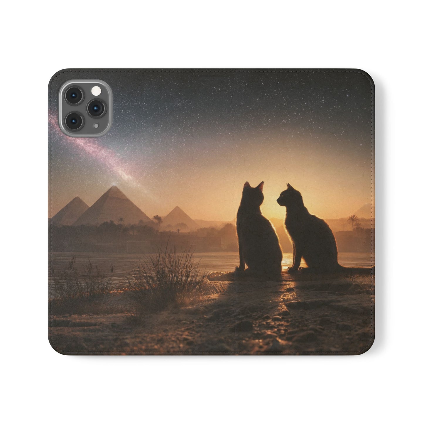 Pharaoh Cats Flip Cases – Starry Nile Guardians on the Bank
