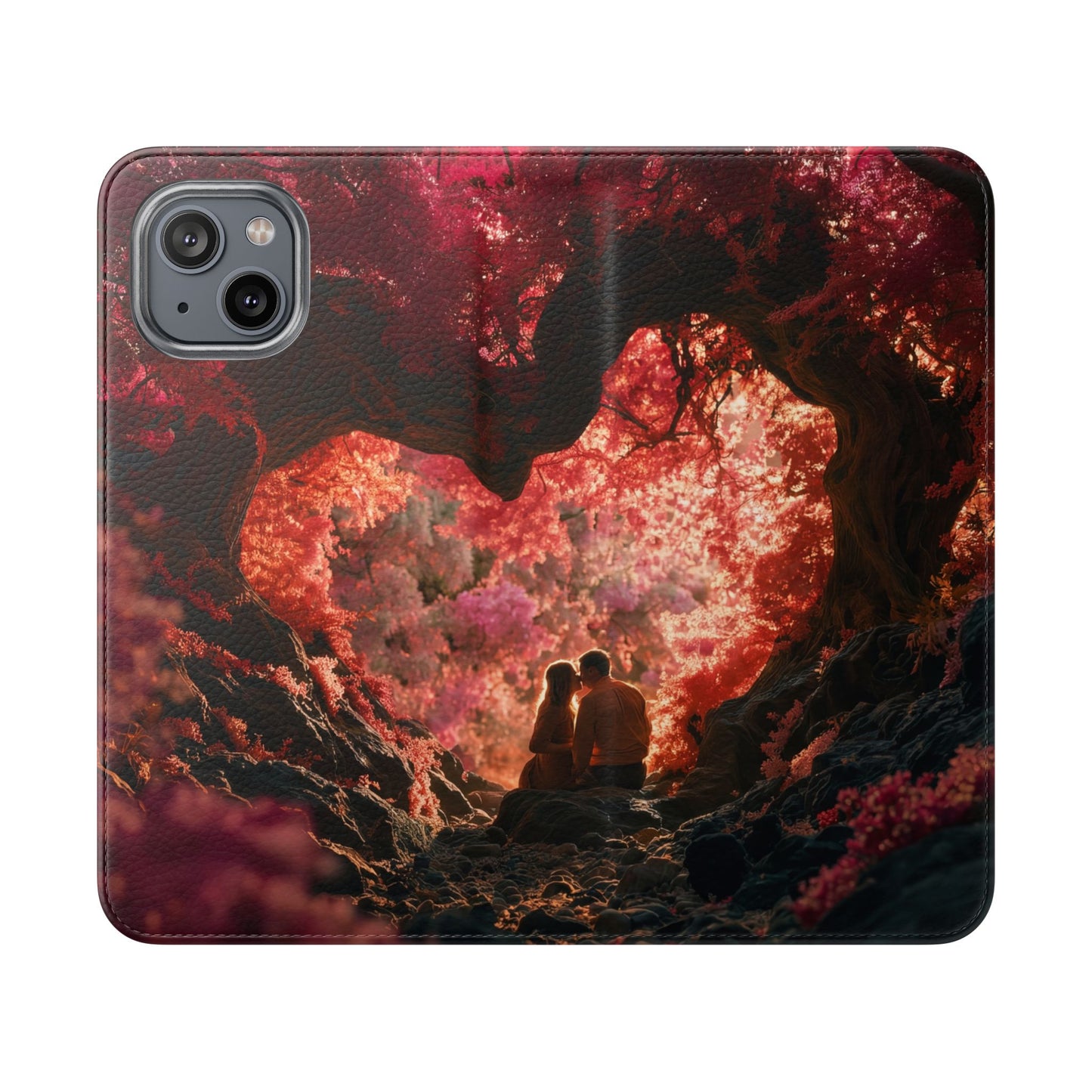 Crimson Arch Flip Cases – Heart-Shaped Canopy Romance