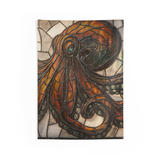Stained Glass Octopus Wall Tapestry – Amber Tide Guardian