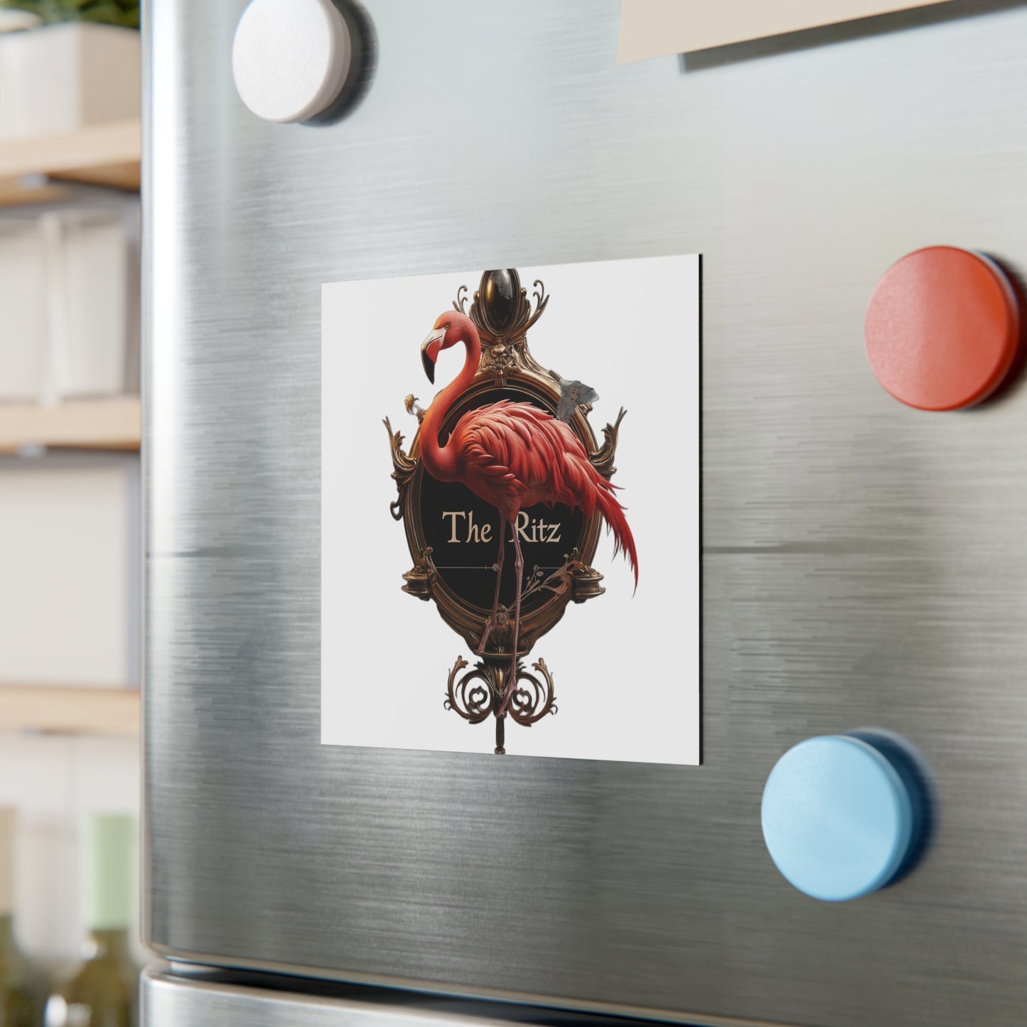 The Ritz Flamingo Square Magnet – Opulent Gold Ornate Crest