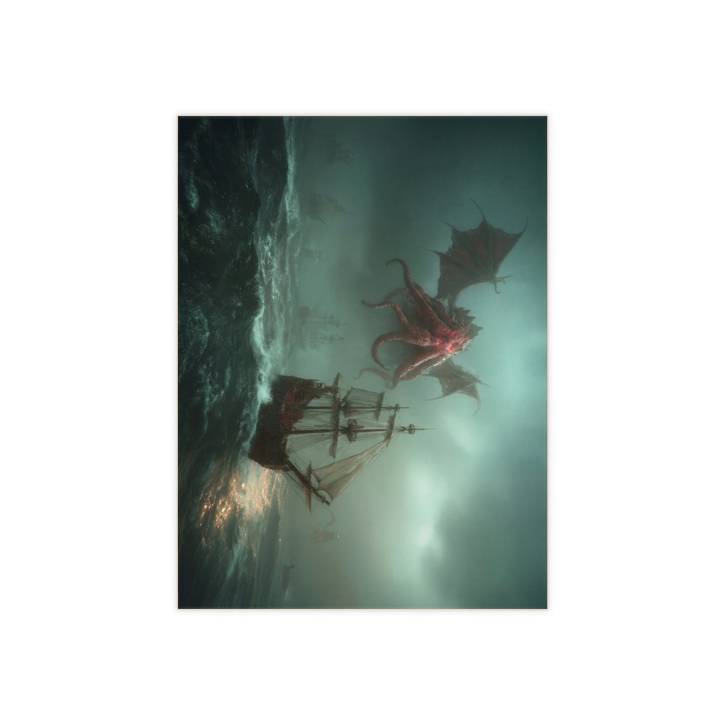 Leviathan’s Wrath Ceramic Photo Tile – Storm-Swept Ship and Sky Monster